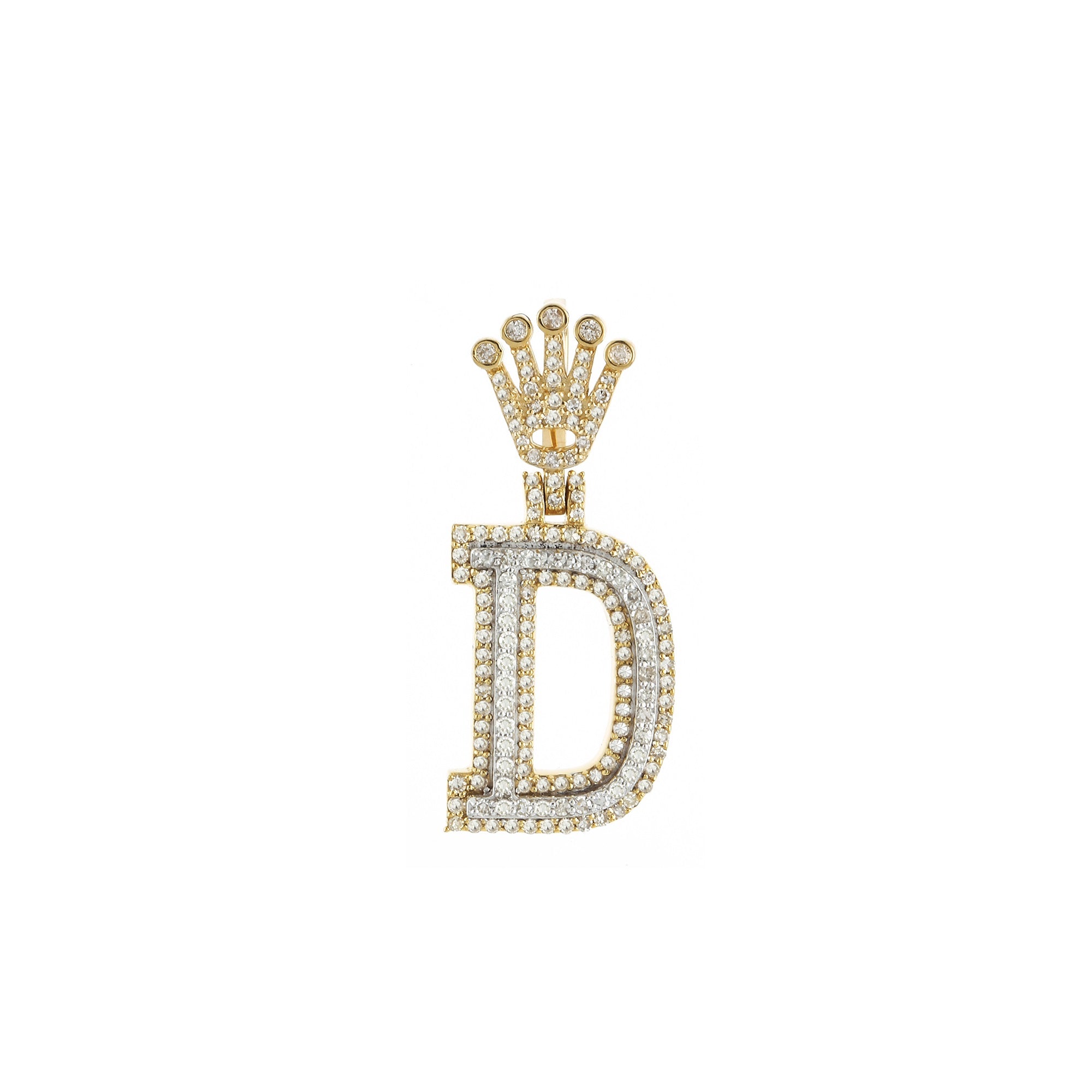 Yellow Gold Round Diamond Crown Initial Pendant