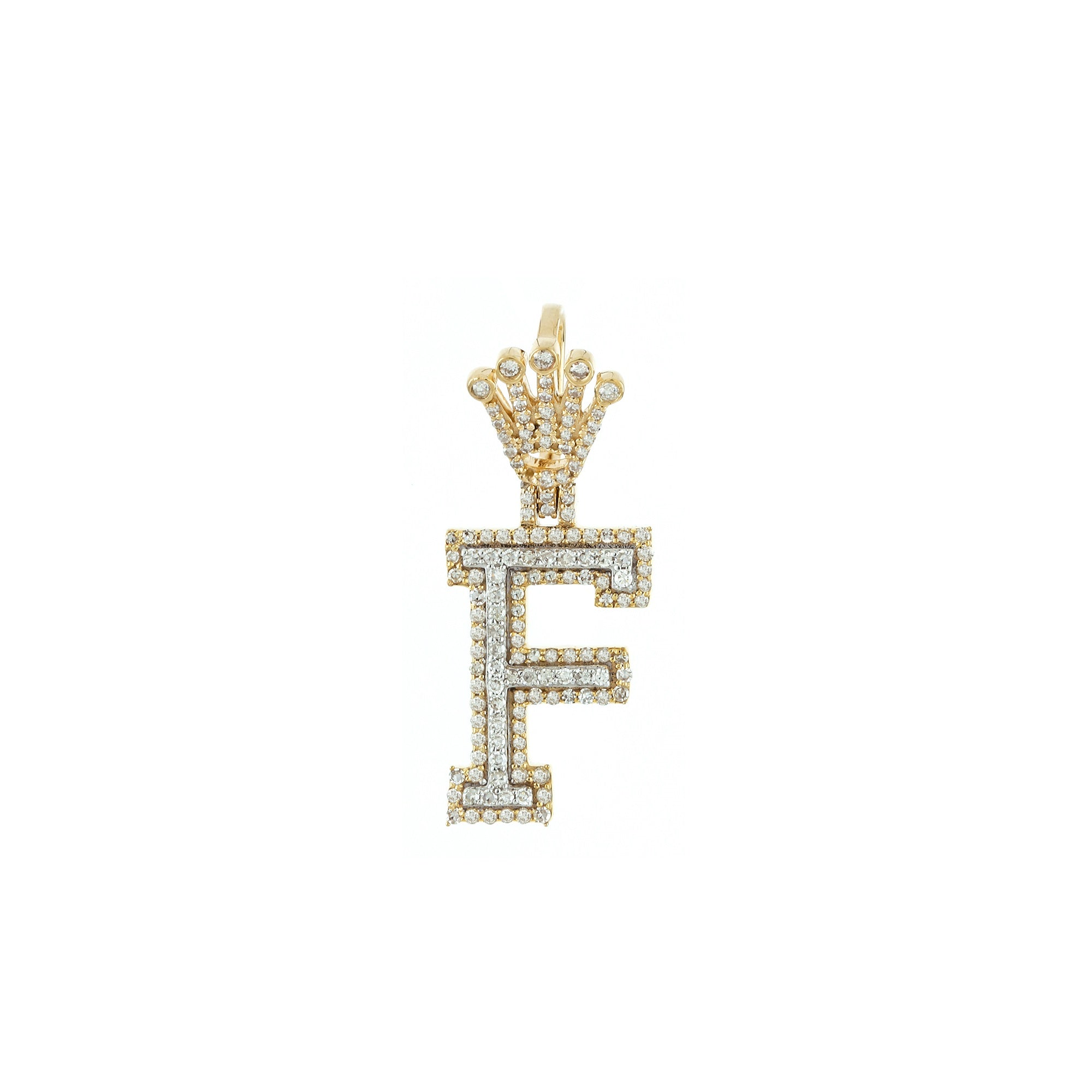 Yellow Gold Round Diamond Crown Initial Pendant