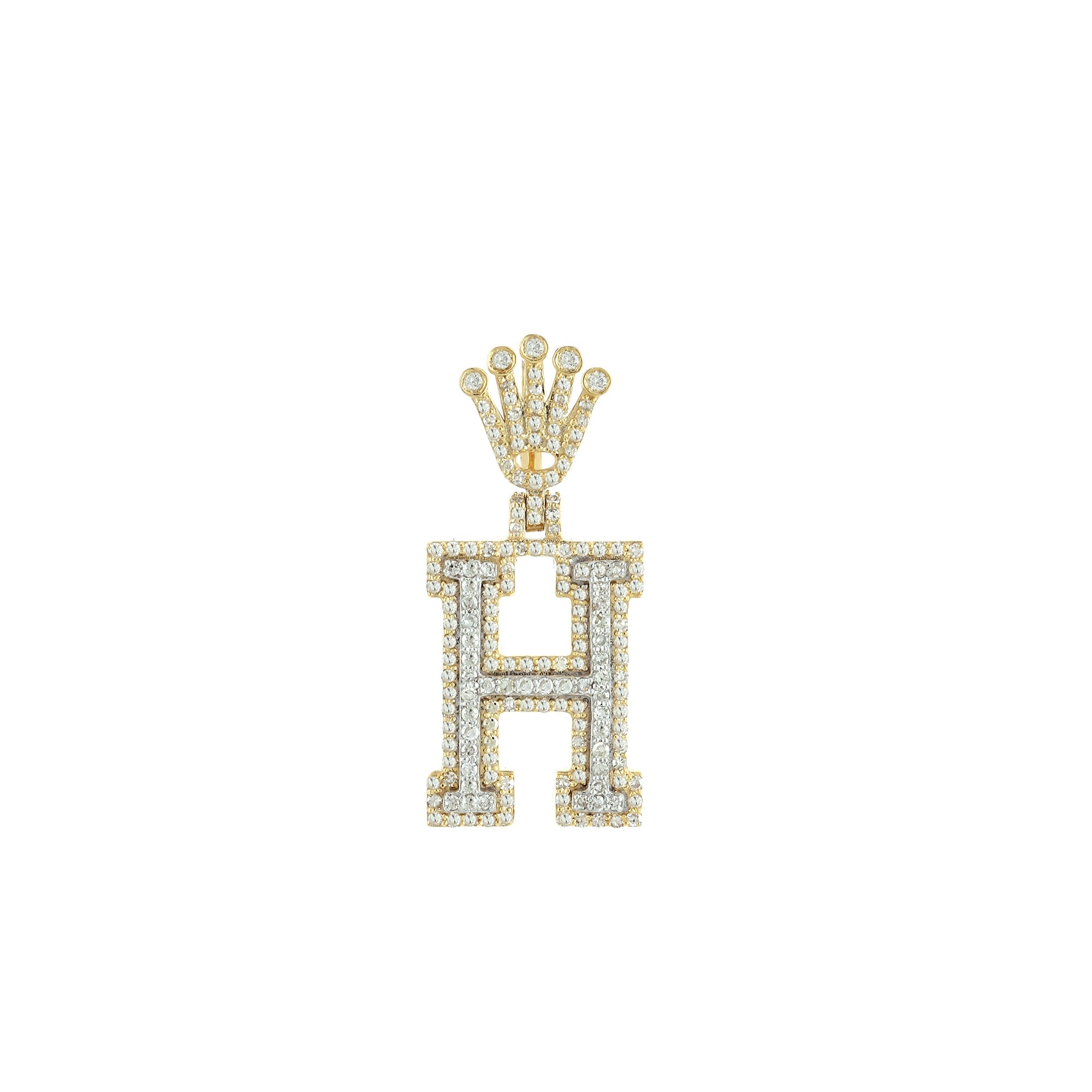 Yellow Gold Round Diamond Crown Initial Pendant