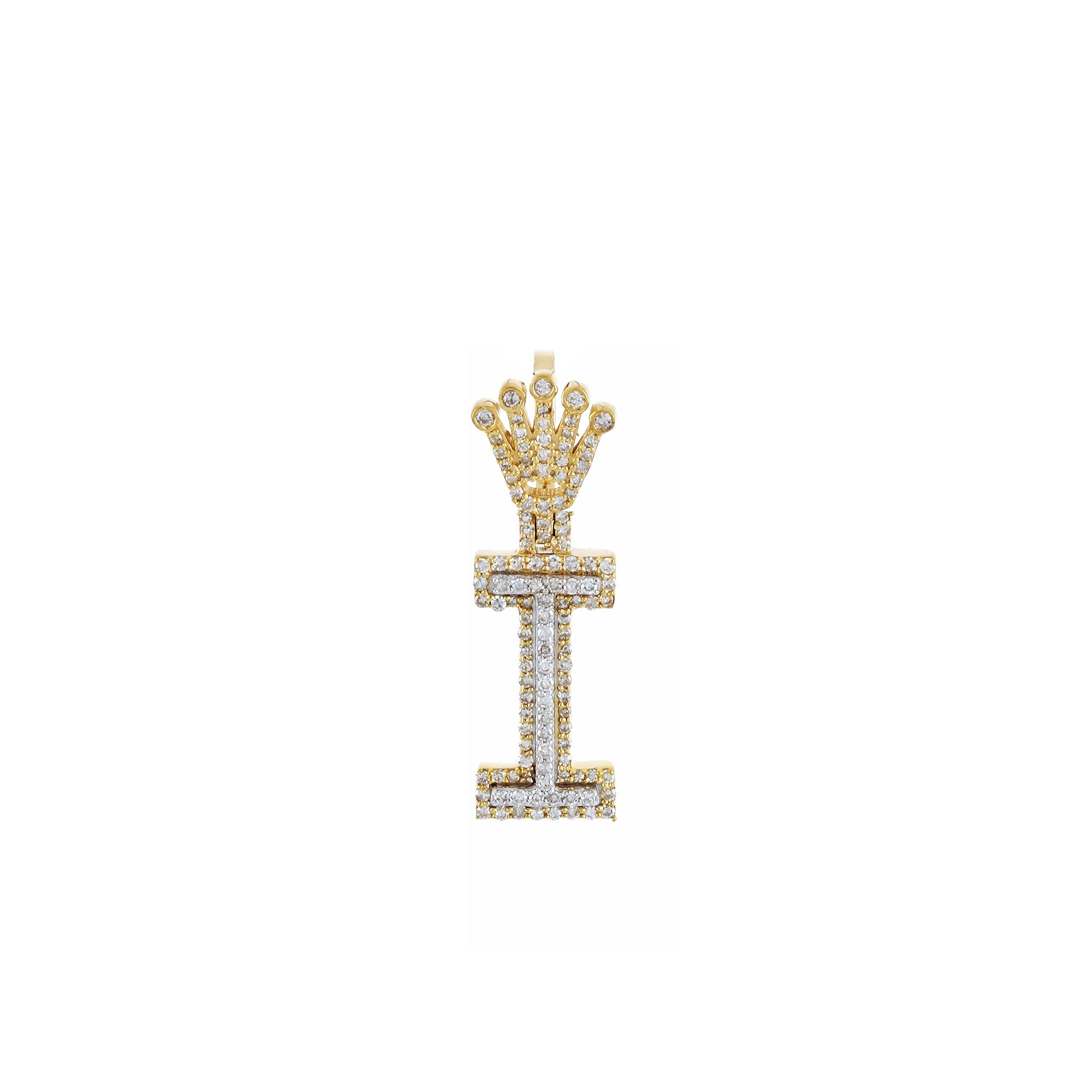 Yellow Gold Round Diamond Crown Initial Pendant