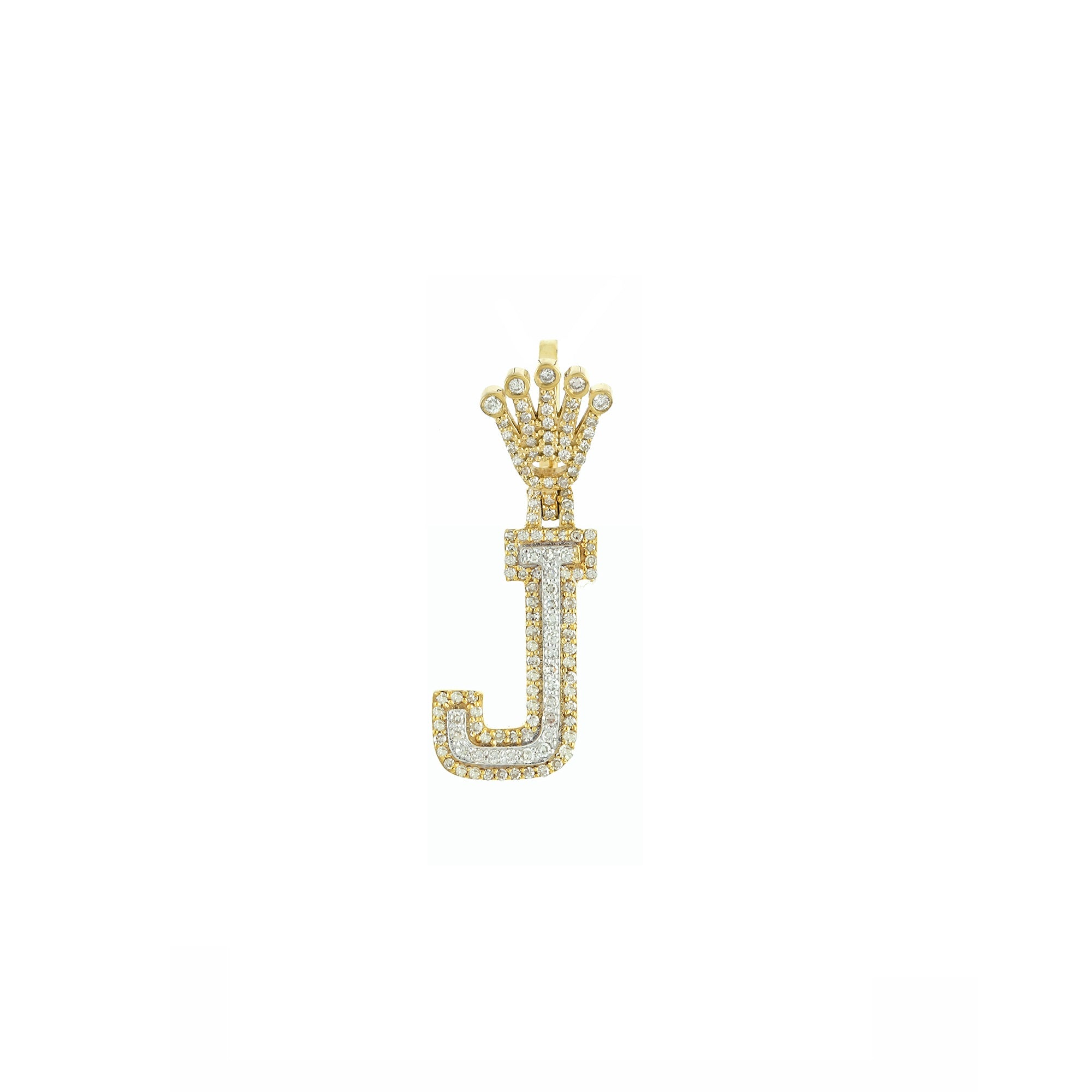 Yellow Gold Round Diamond Crown Initial Pendant