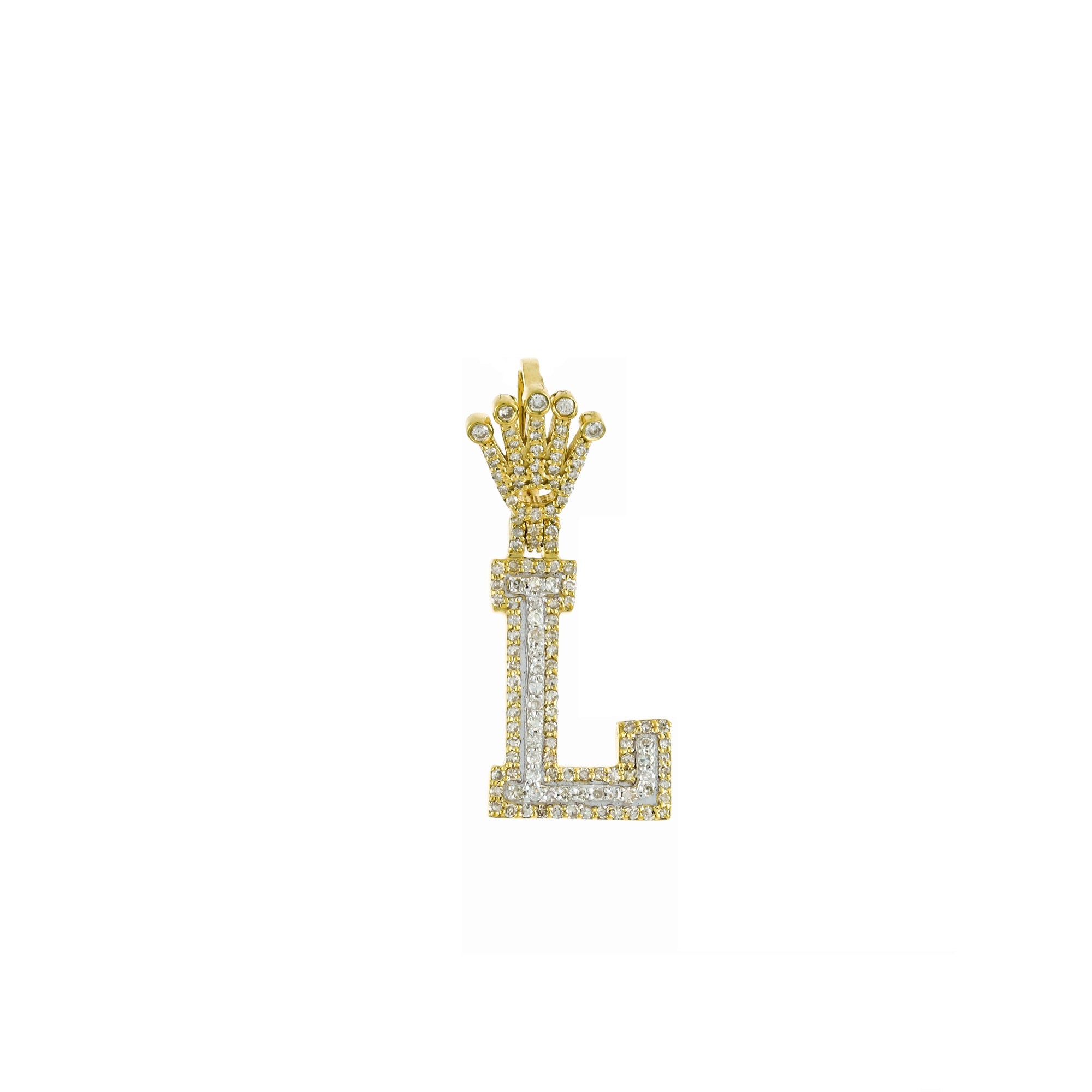 Yellow Gold Round Diamond Crown Initial Pendant