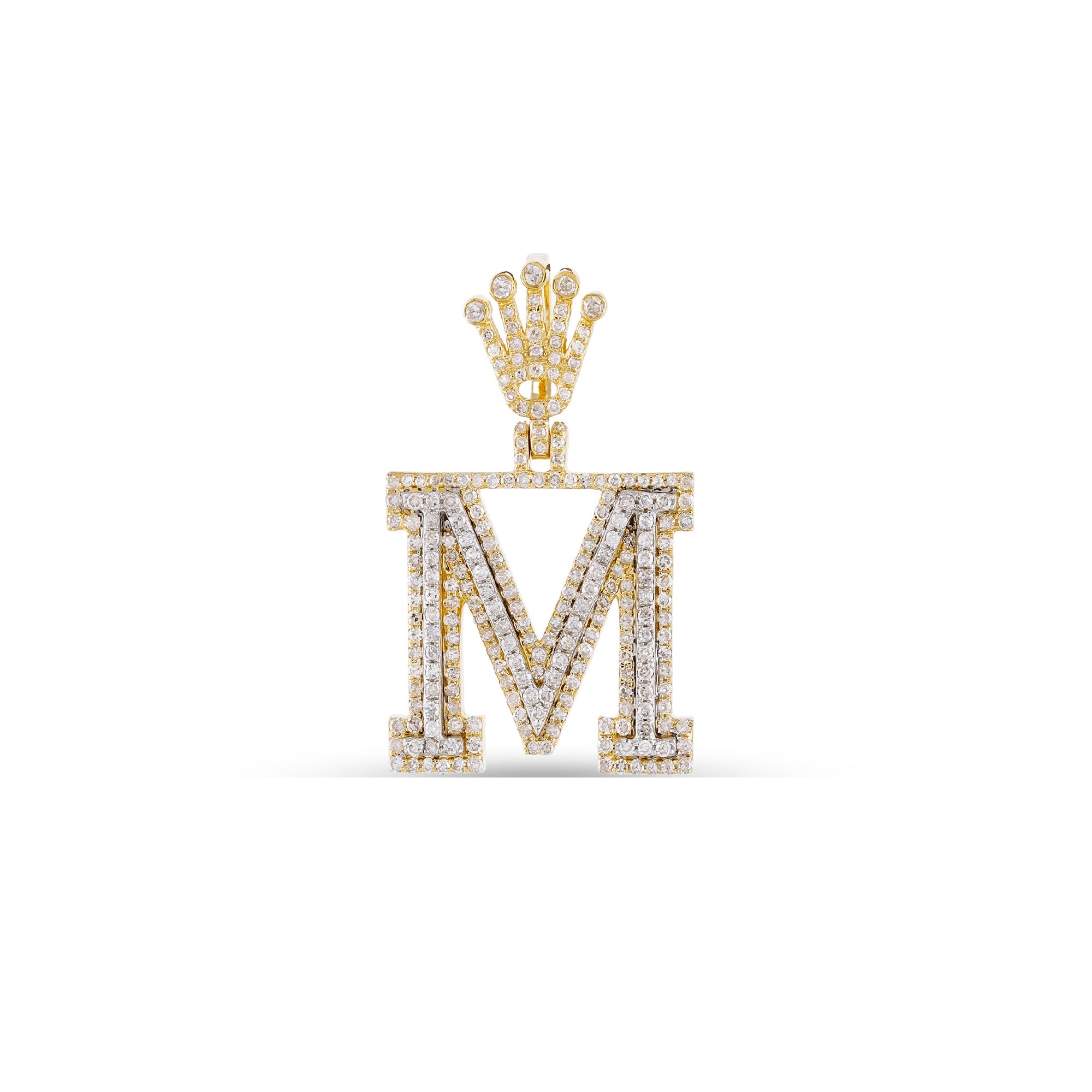Yellow Gold Round Diamond Crown Initial Pendant