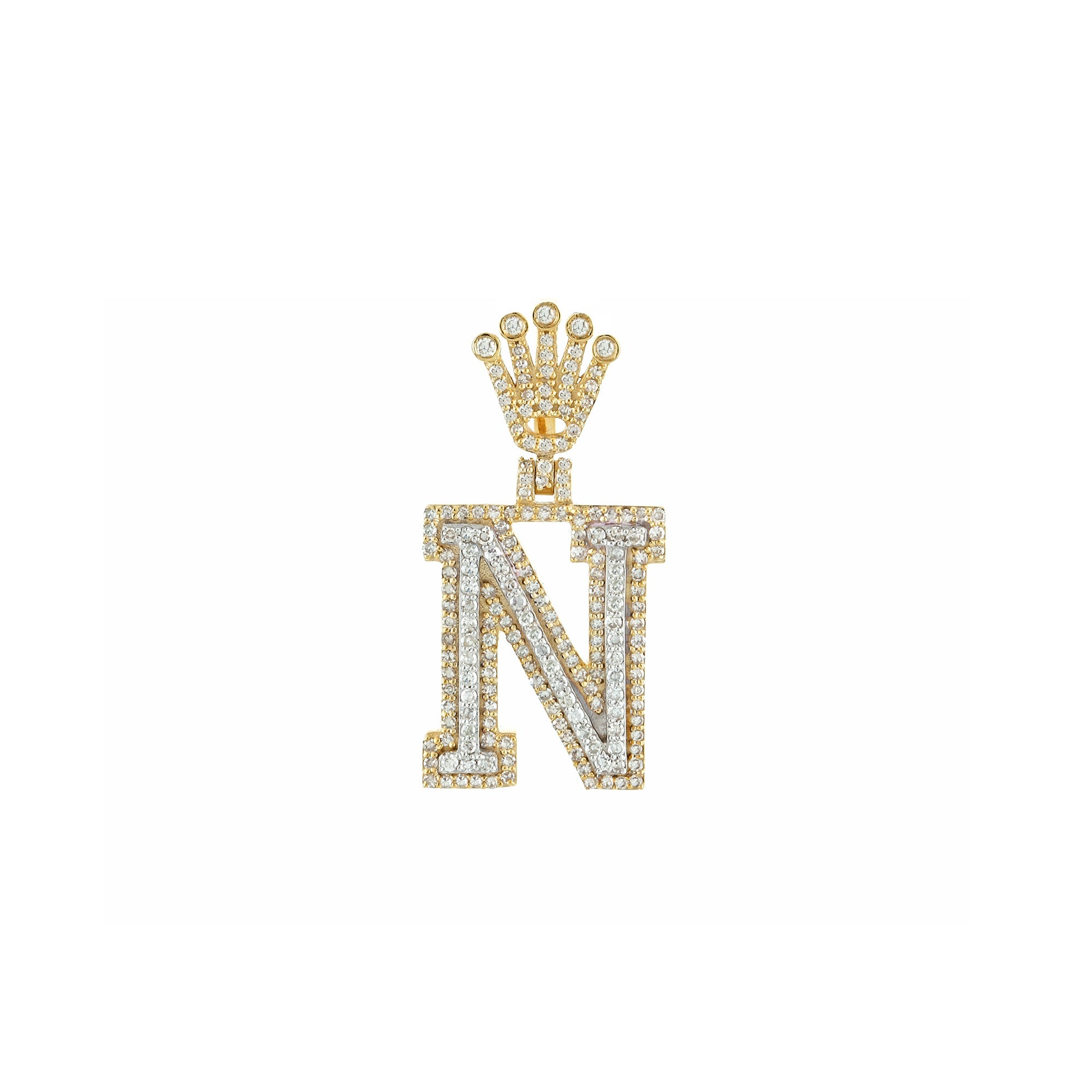 Yellow Gold Round Diamond Crown Initial Pendant