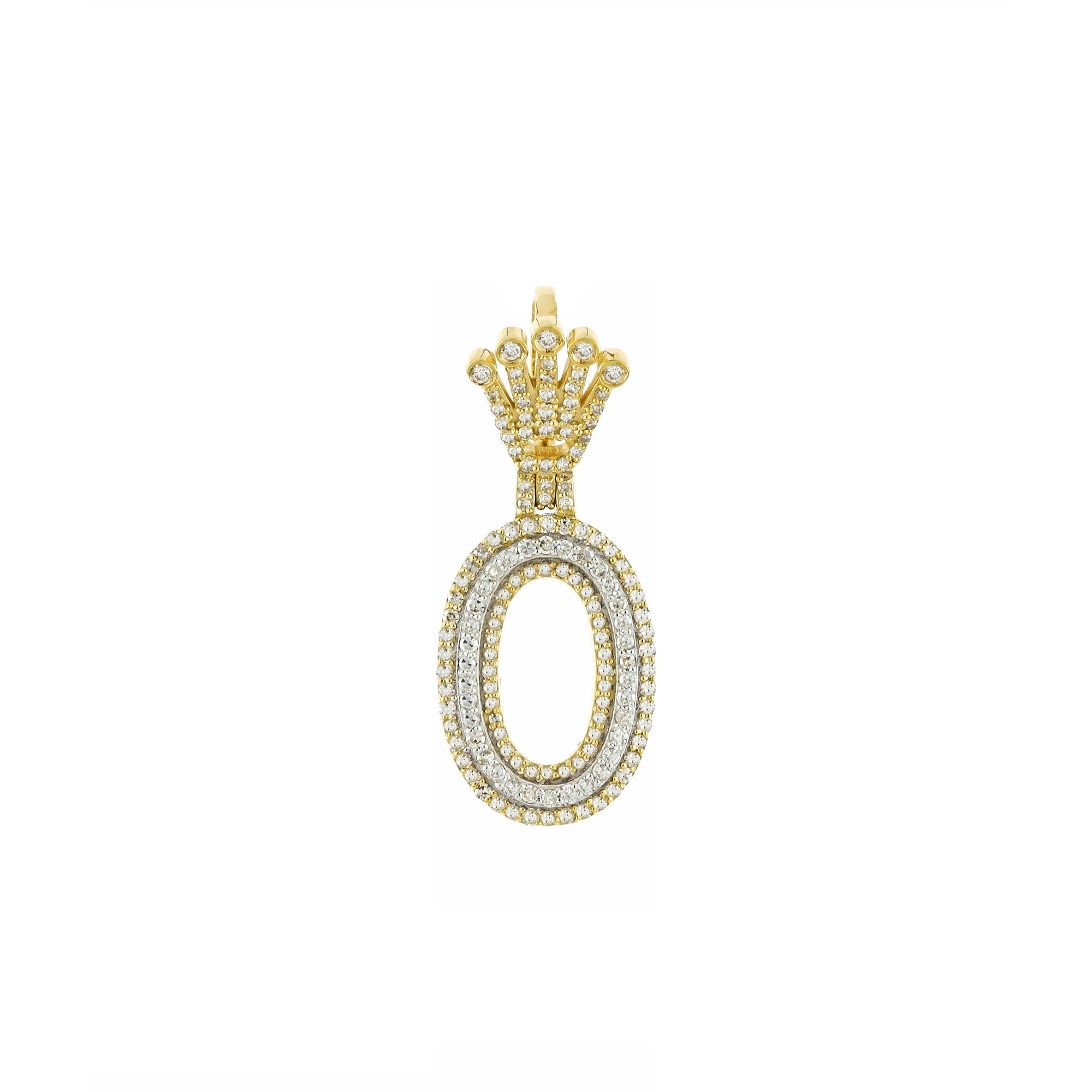 Yellow Gold Round Diamond Crown Initial Pendant