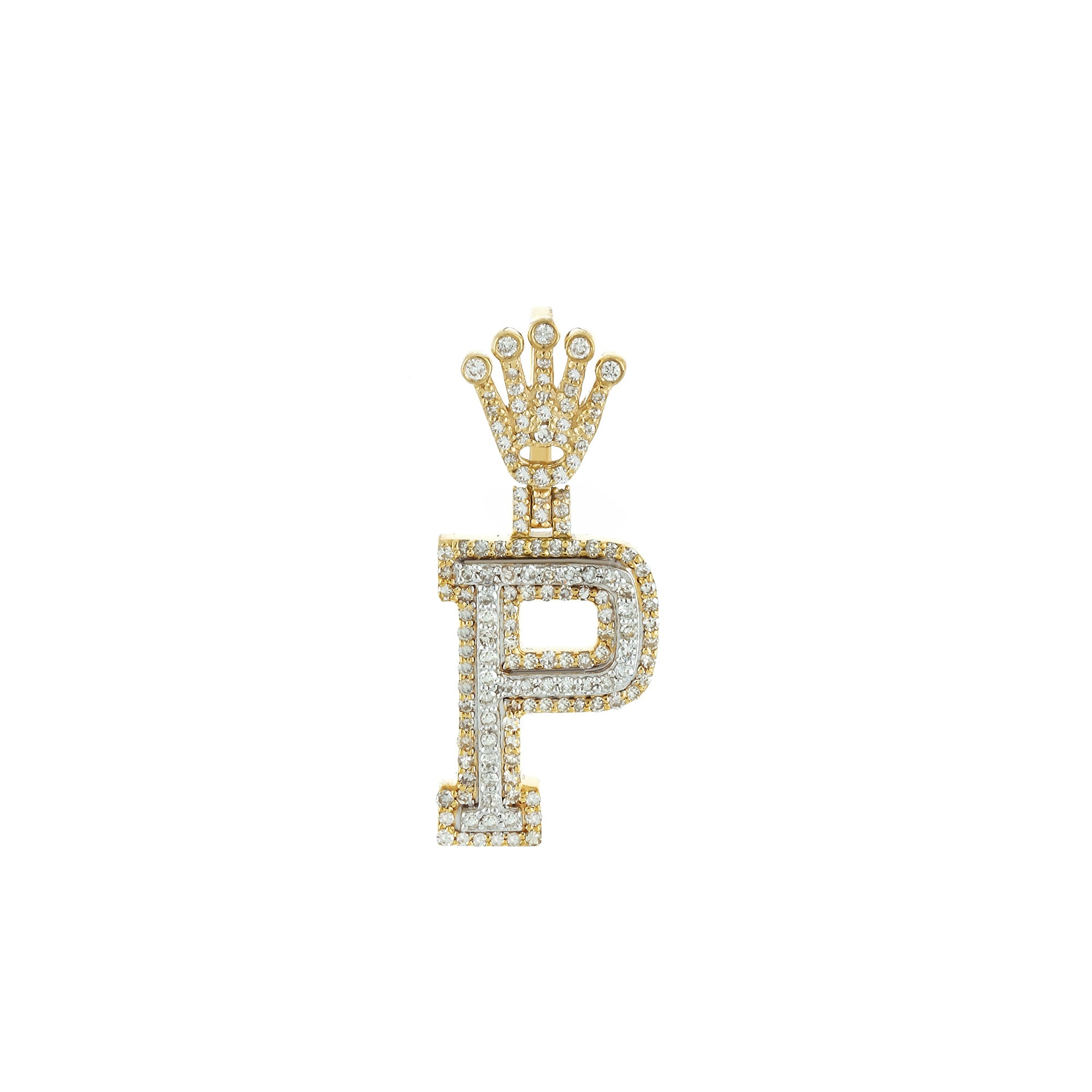 Yellow Gold Round Diamond Crown Initial Pendant