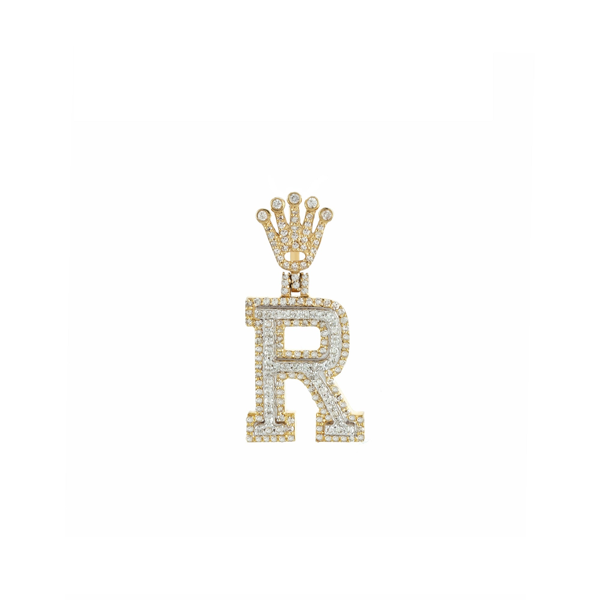 Yellow Gold Round Diamond Crown Initial Pendant