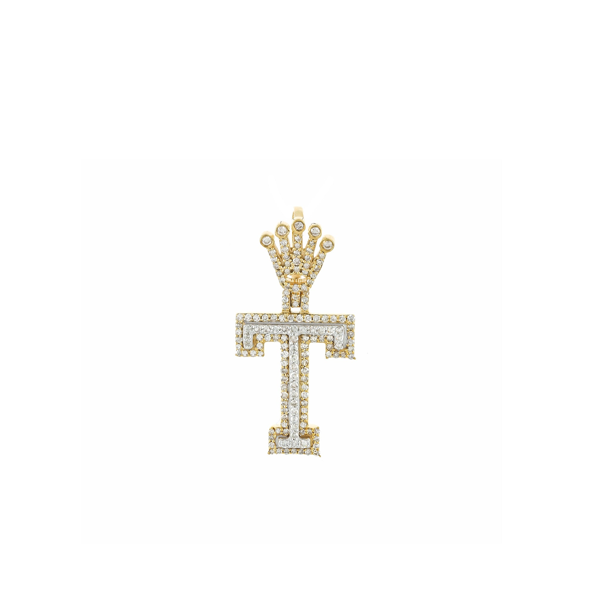 Yellow Gold Round Diamond Crown Initial Pendant