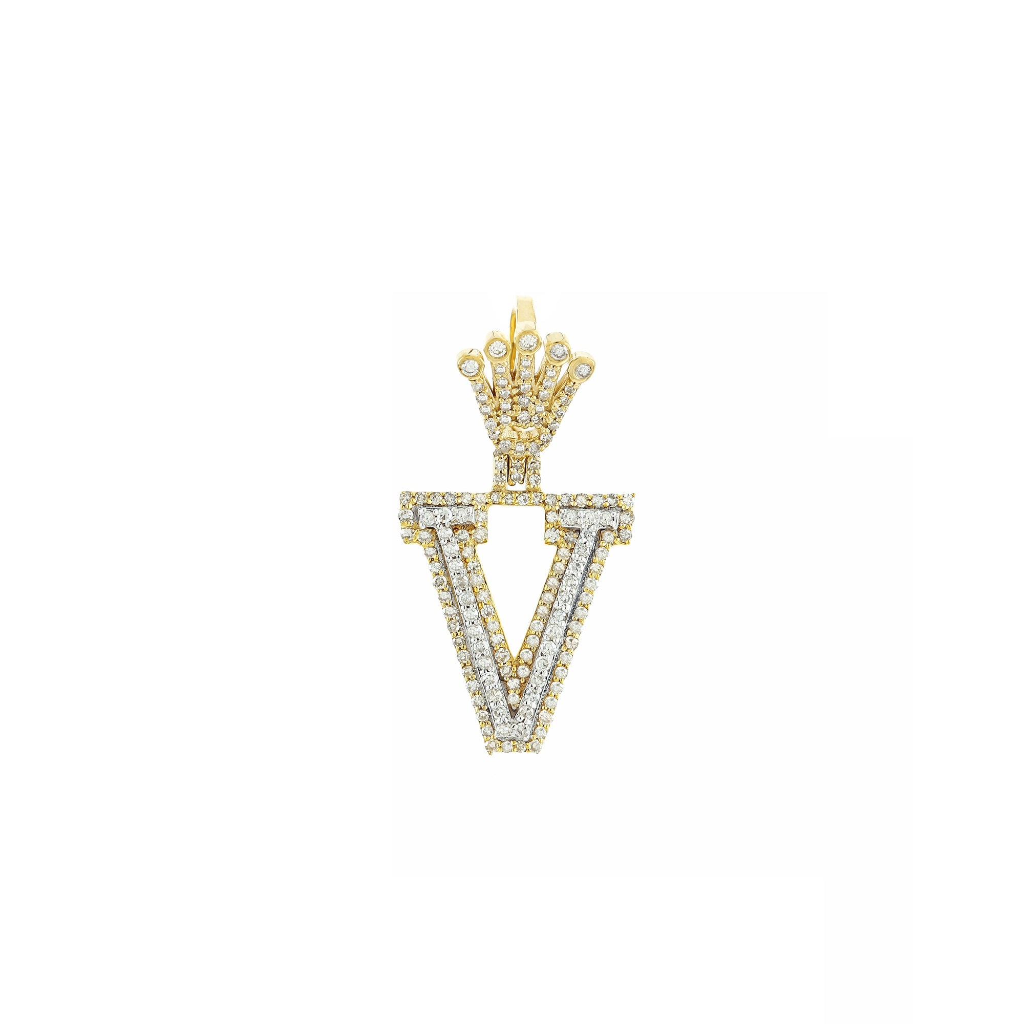 Yellow Gold Round Diamond Crown Initial Pendant