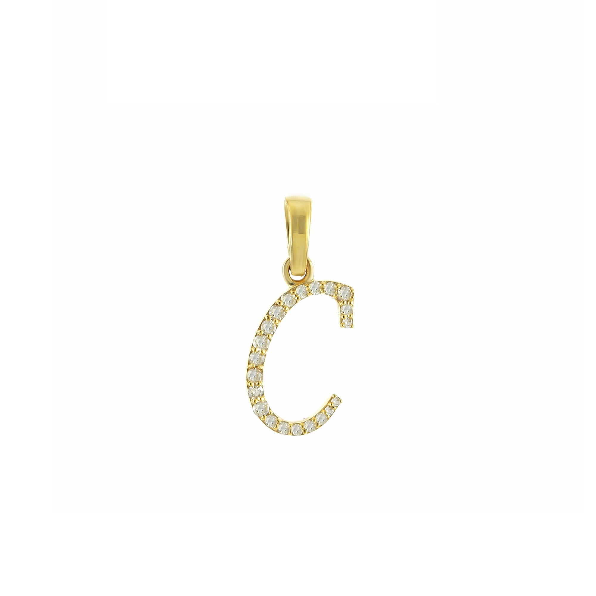 Yellow Gold Round Diamond Pave Initial Letter Pendant