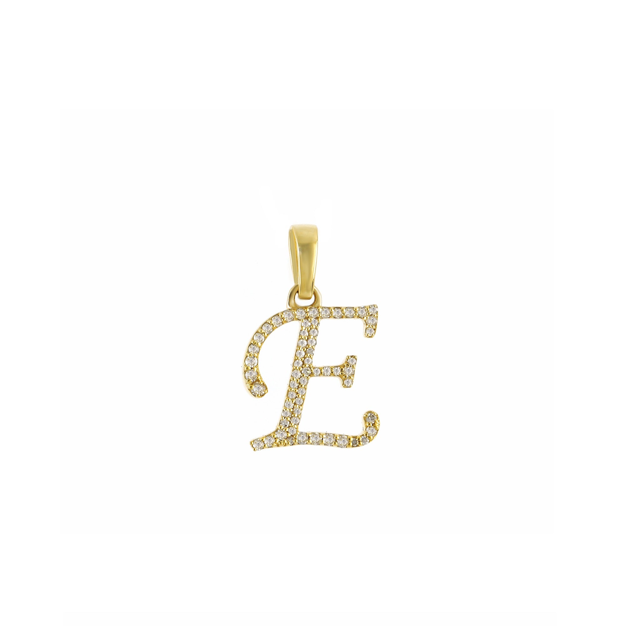Yellow Gold Round Diamond Pave Initial Letter Pendant