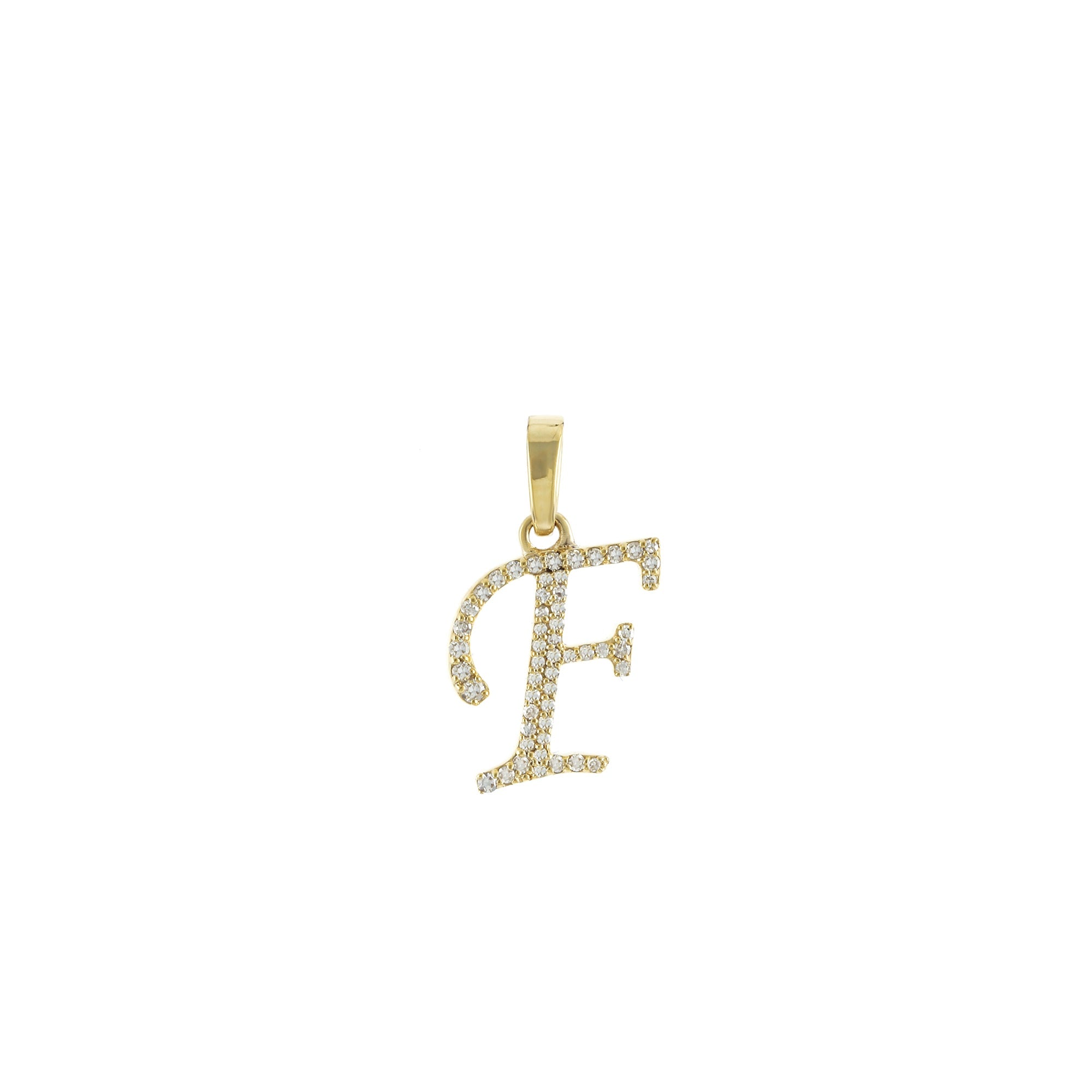 Yellow Gold Round Diamond Pave Initial Letter Pendant