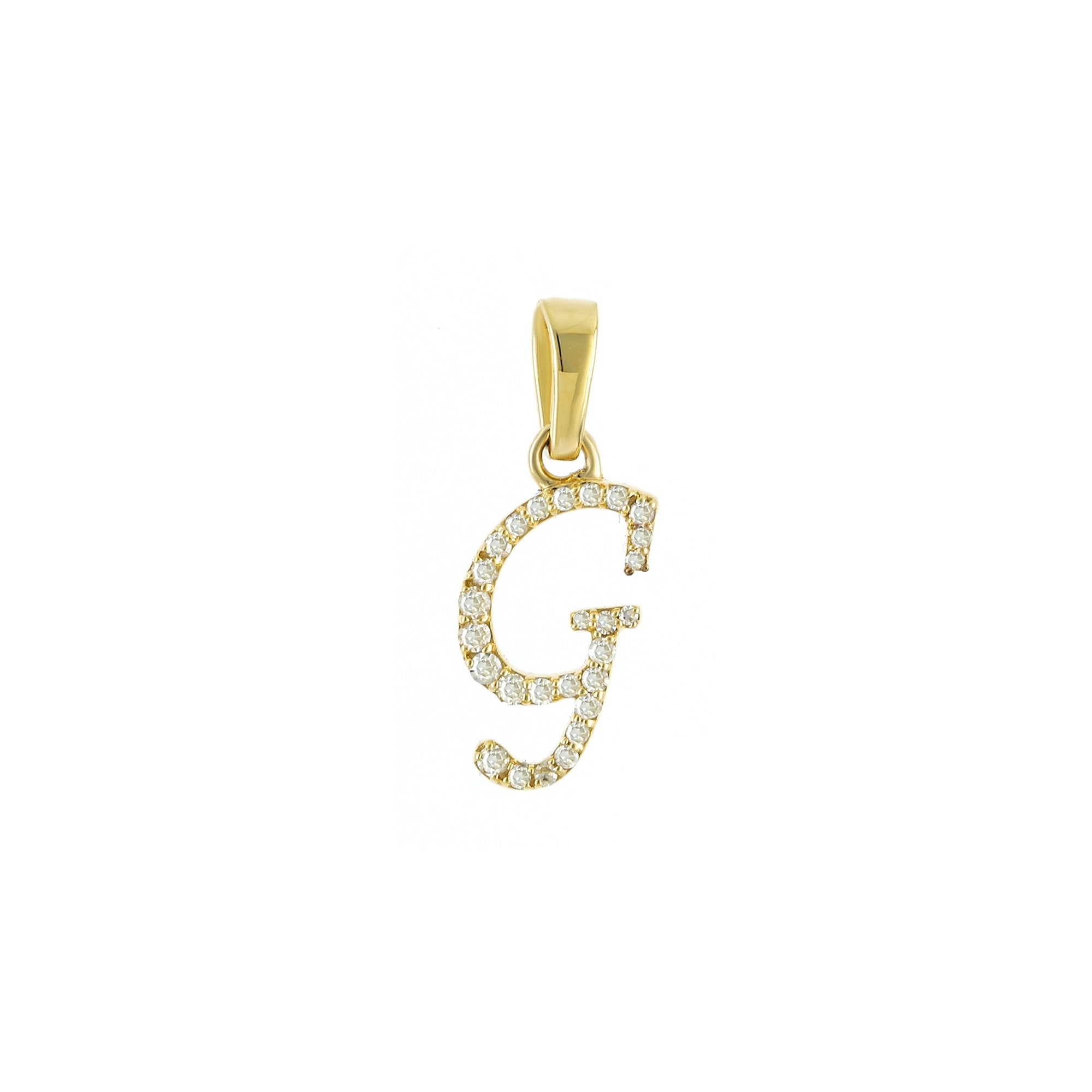 Yellow Gold Round Diamond Pave Initial Letter Pendant