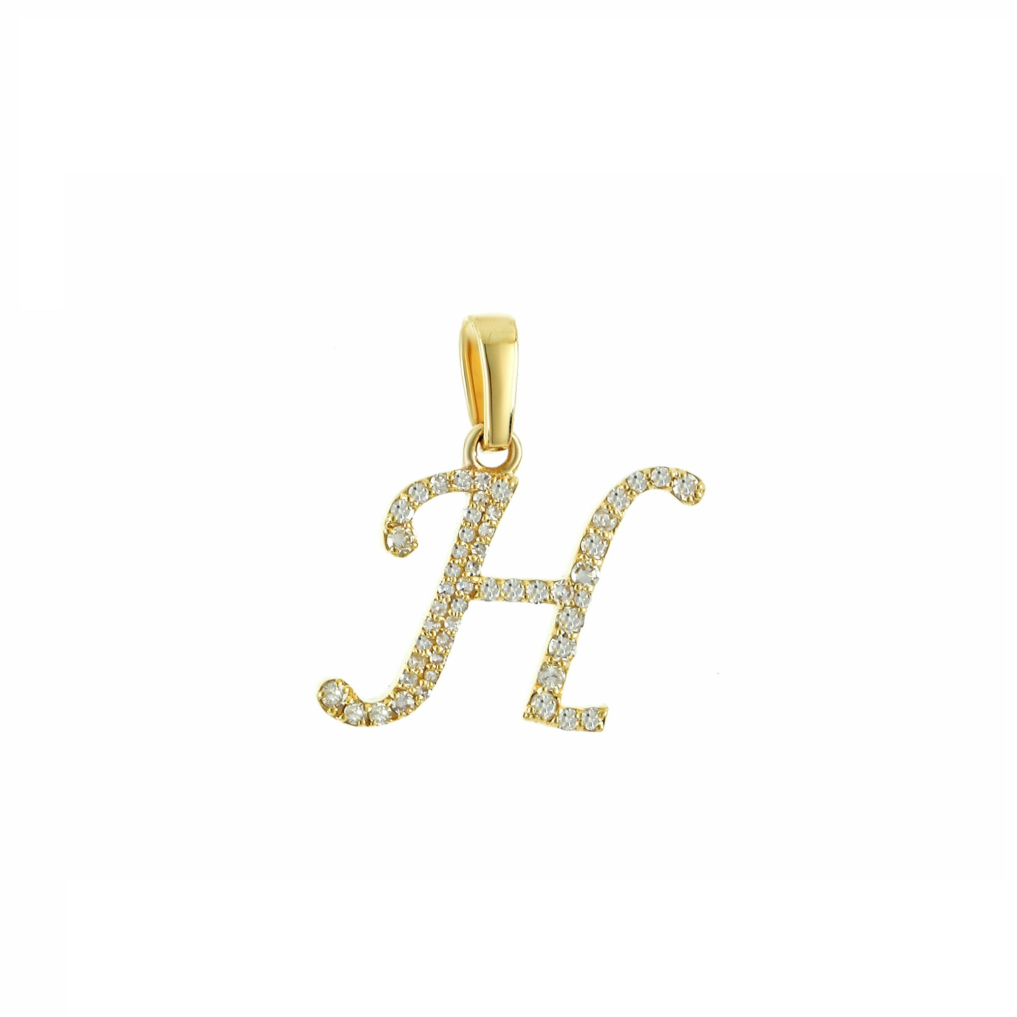 Yellow Gold Round Diamond Pave Initial Letter Pendant