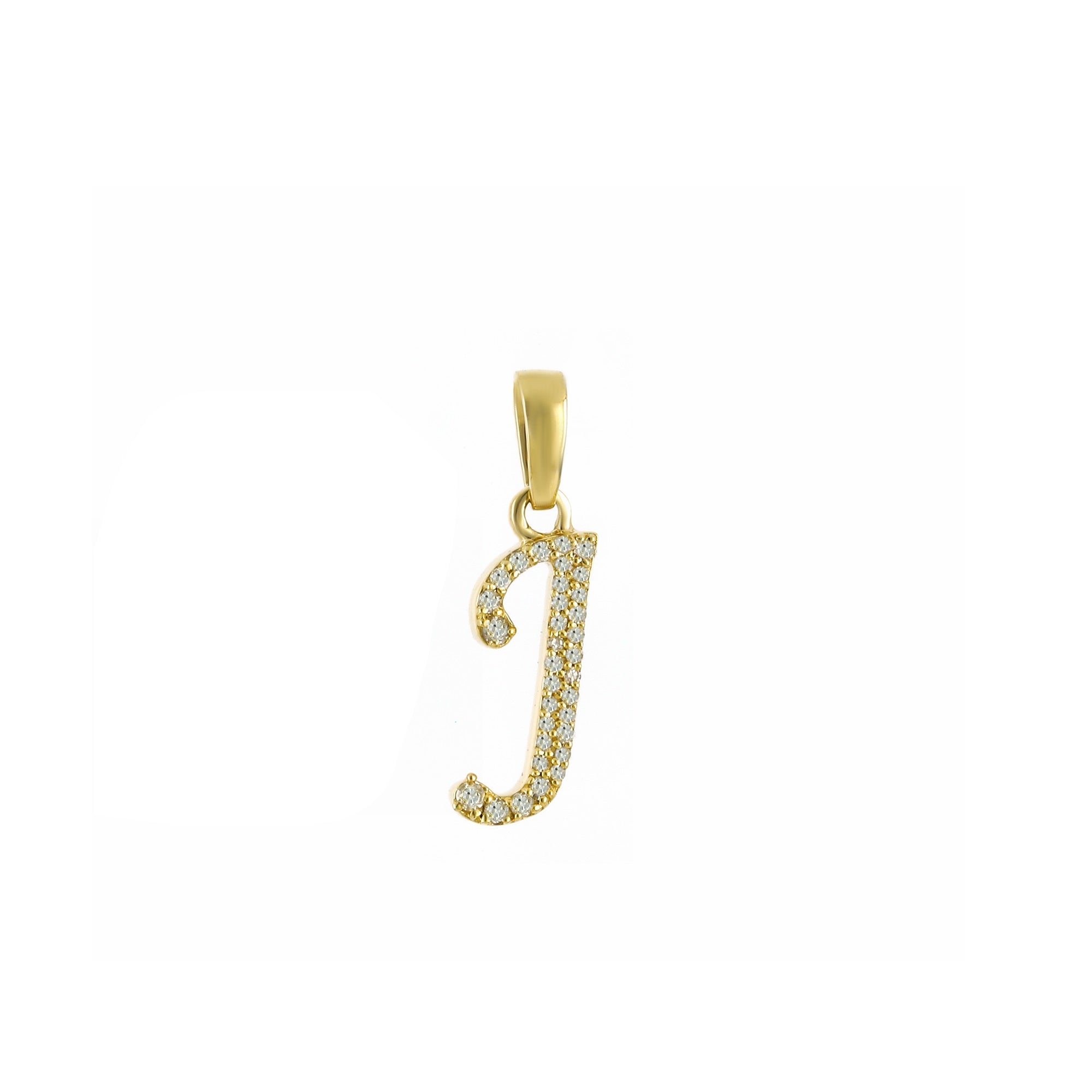 Yellow Gold Round Diamond Pave Initial Letter Pendant