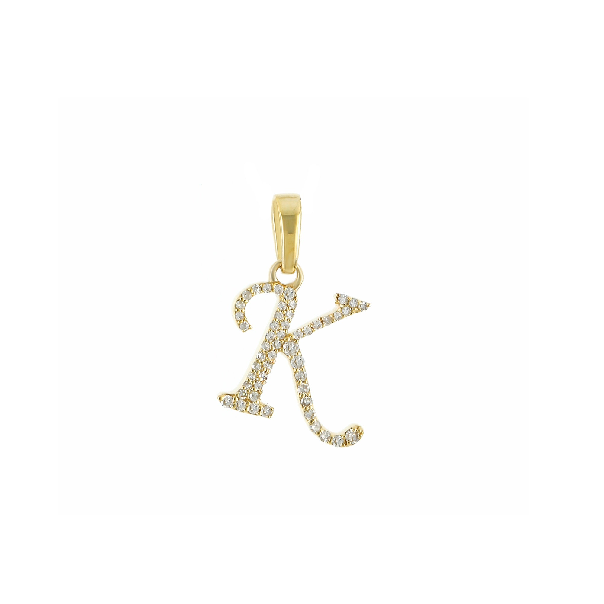 Yellow Gold Round Diamond Pave Initial Letter Pendant