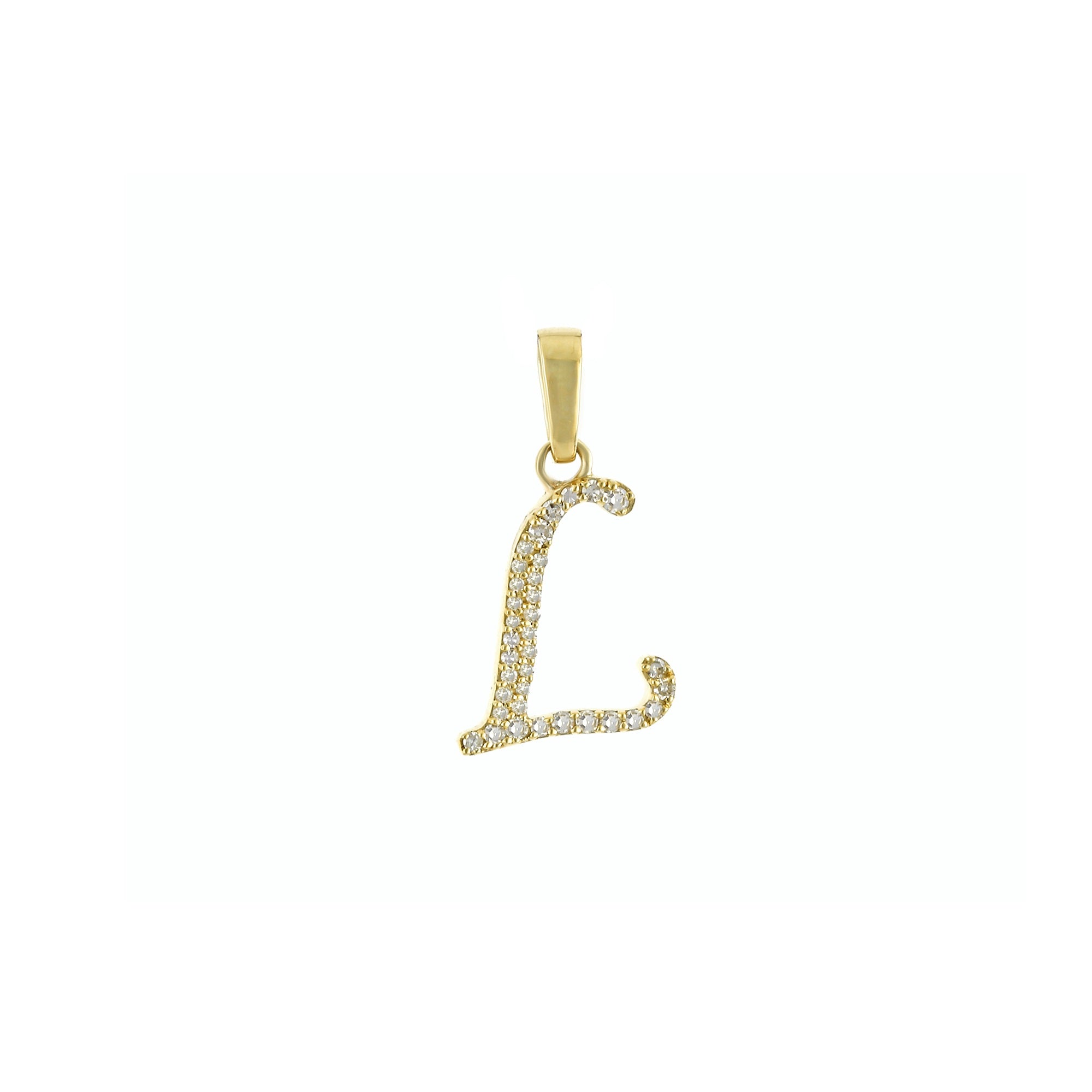 Yellow Gold Round Diamond Pave Initial Letter Pendant