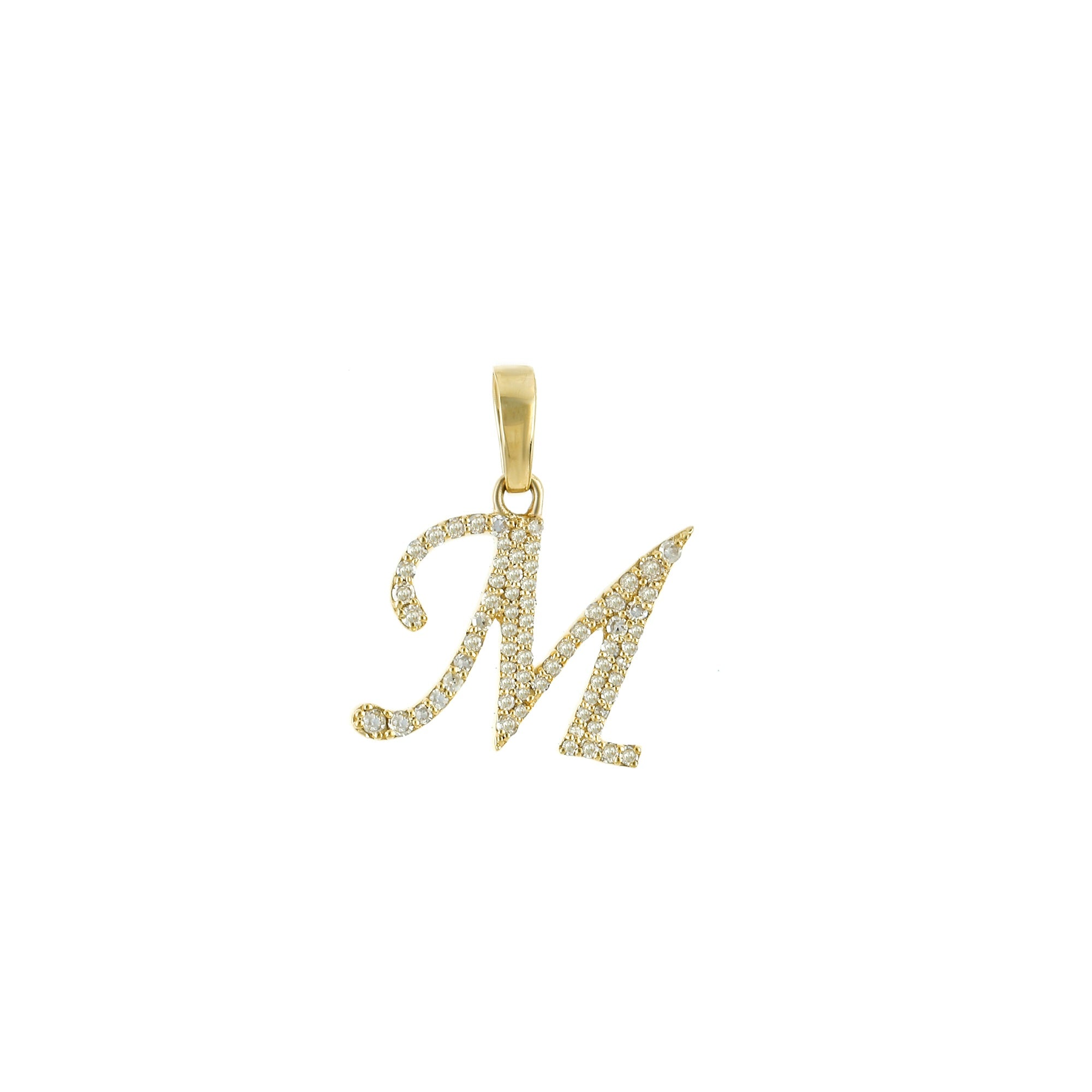 Yellow Gold Round Diamond Pave Initial Letter Pendant