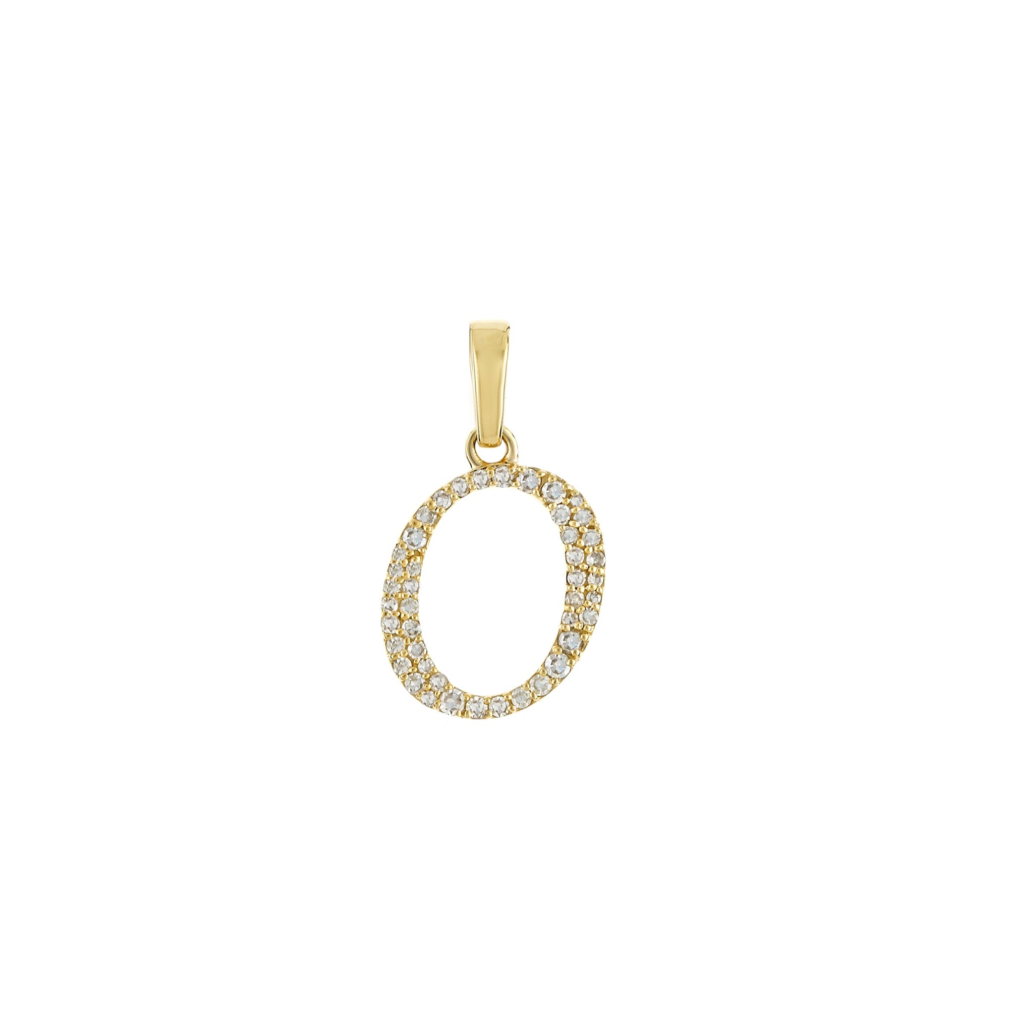 Yellow Gold Round Diamond Pave Initial Letter Pendant