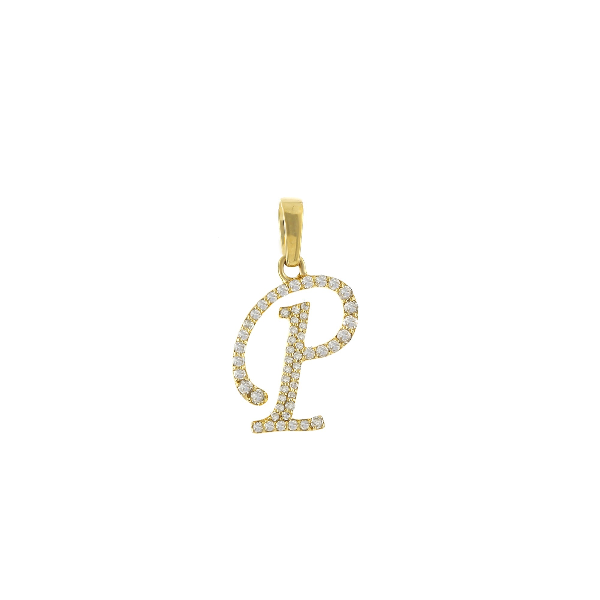Yellow Gold Round Diamond Pave Initial Letter Pendant