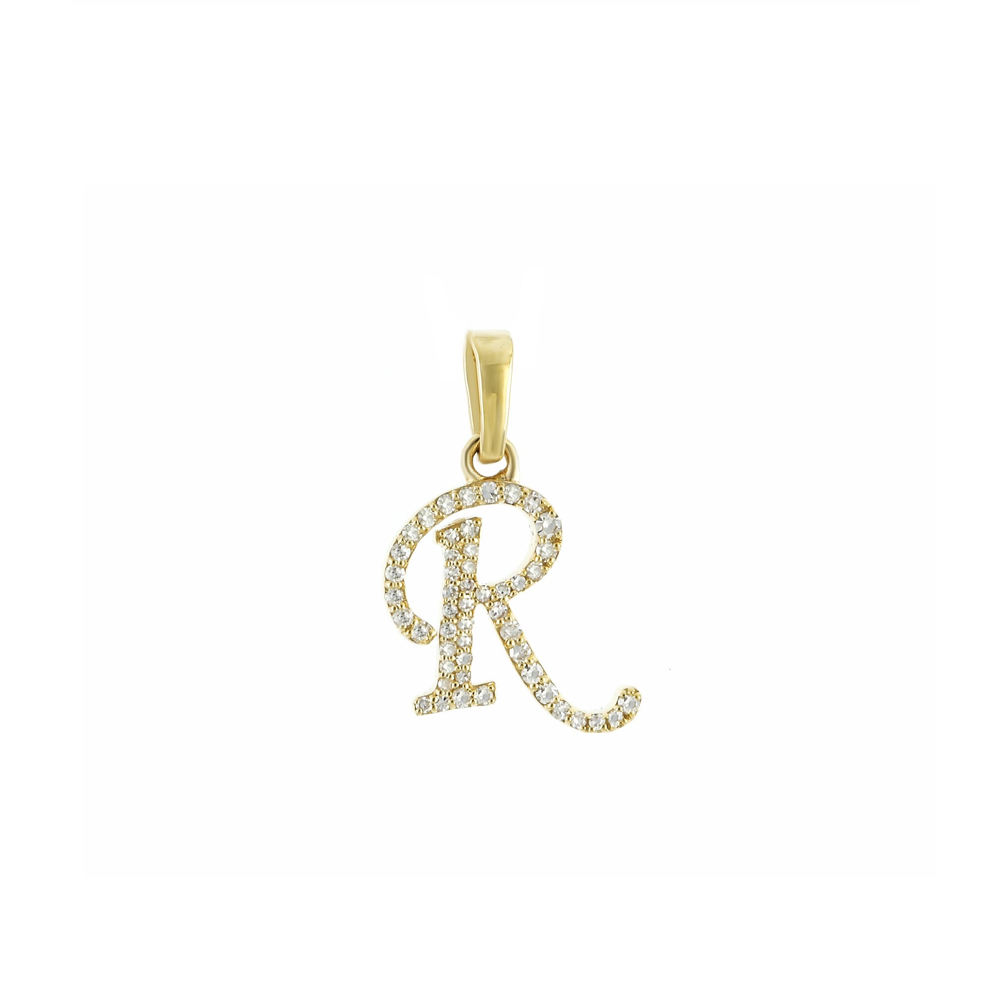Yellow Gold Round Diamond Pave Initial Letter Pendant