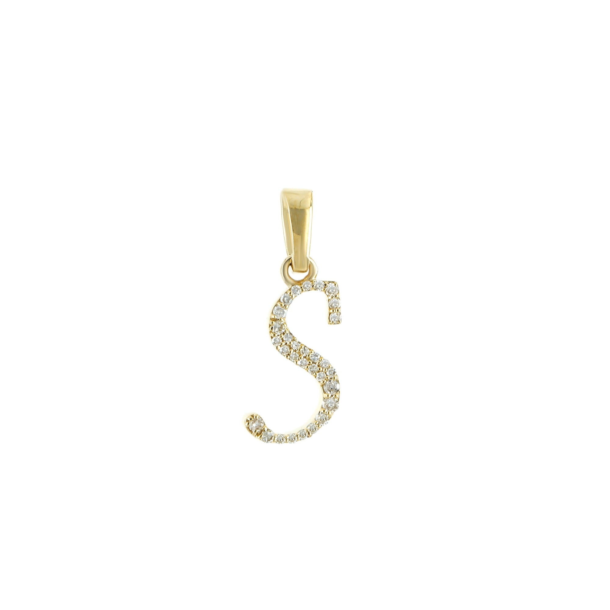 Yellow Gold Round Diamond Pave Initial Letter Pendant
