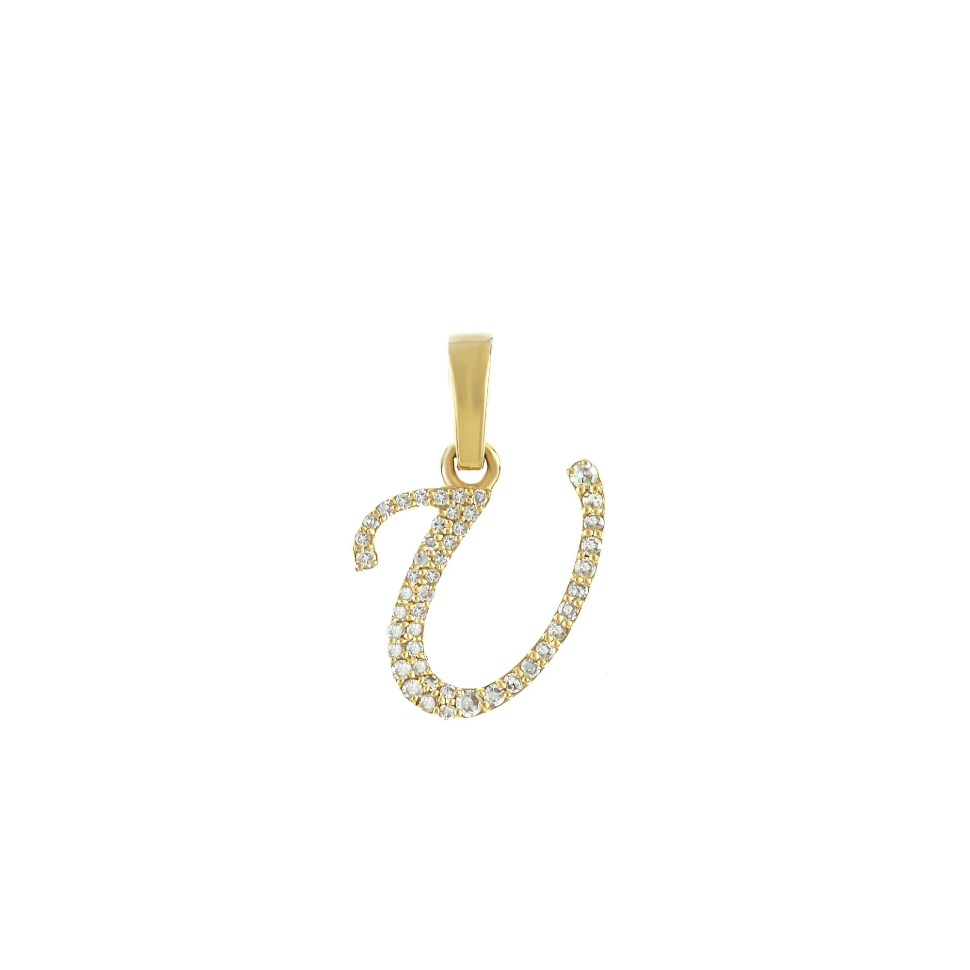 Yellow Gold Round Diamond Pave Initial Letter Pendant
