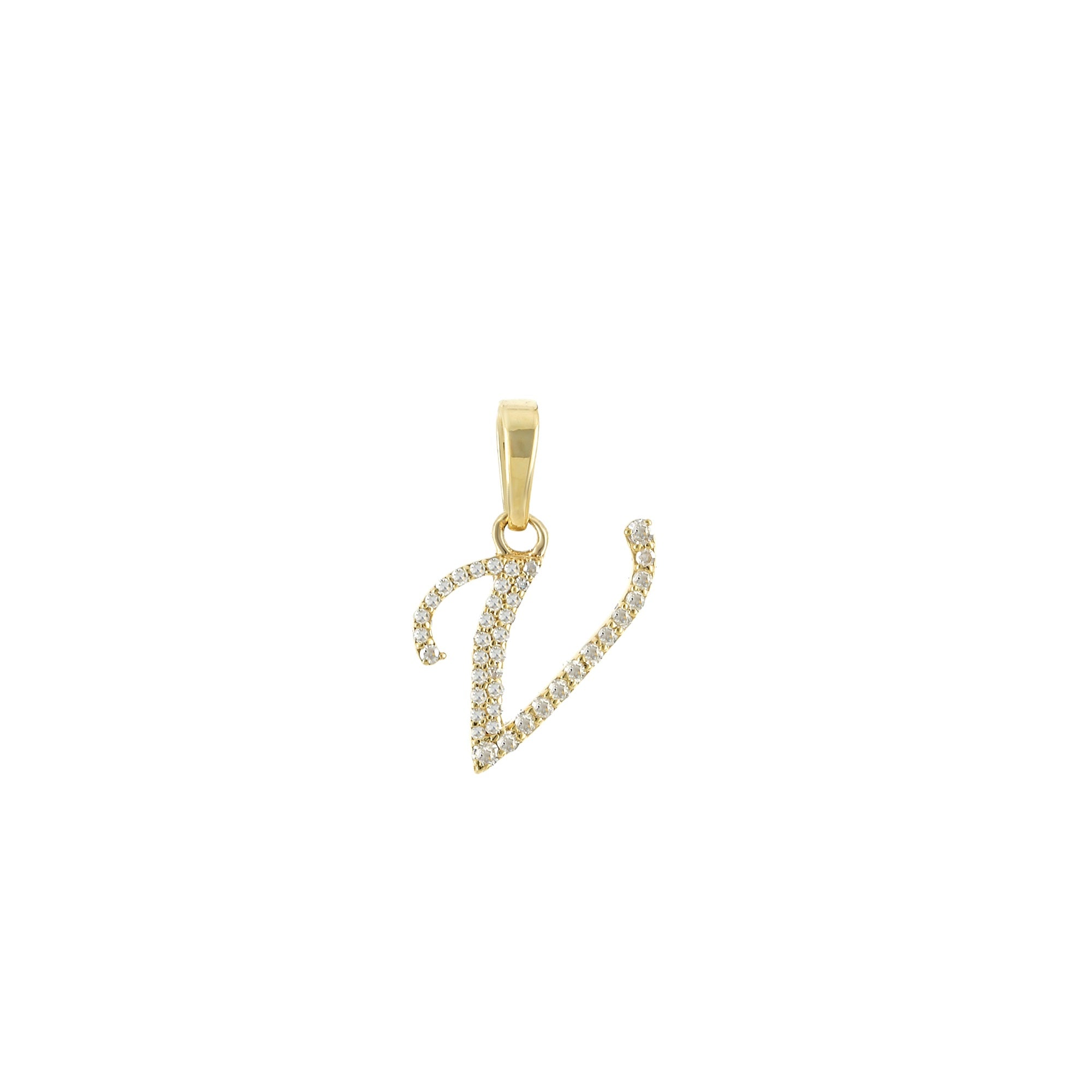 Yellow Gold Round Diamond Pave Initial Letter Pendant