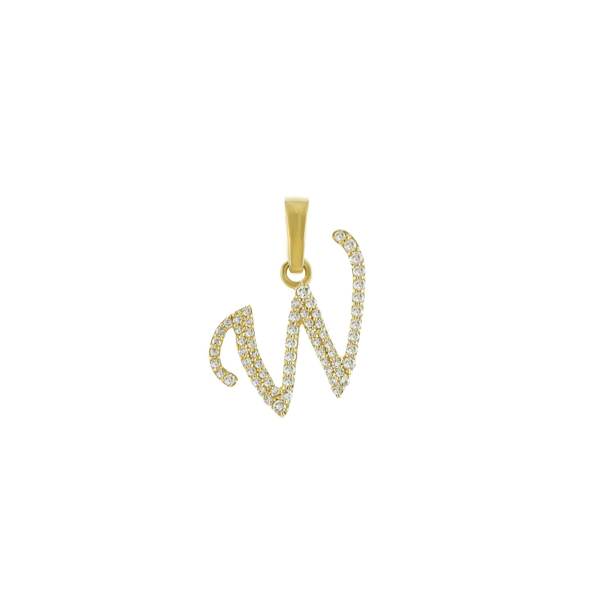 Yellow Gold Round Diamond Pave Initial Letter Pendant