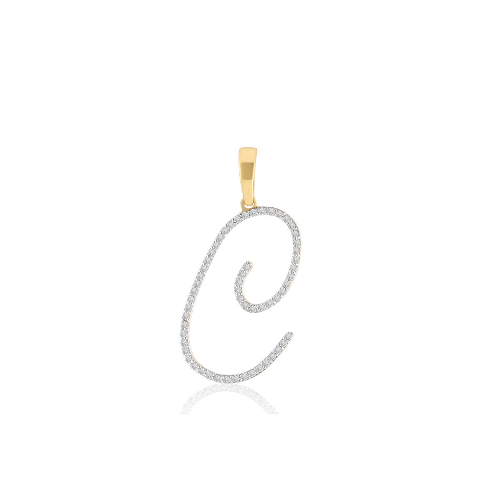 Yellow Gold Oave Set Round Diamond Initial Letter Pendant