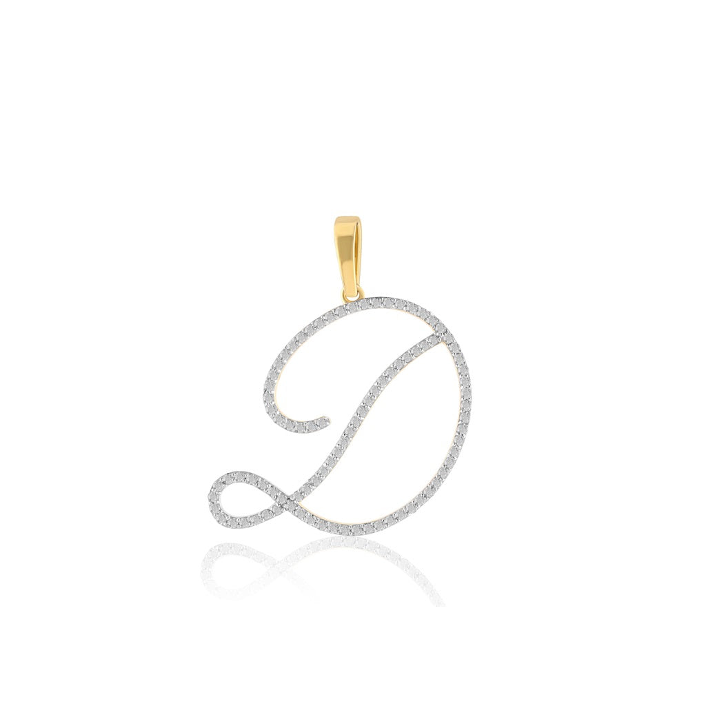Yellow Gold Oave Set Round Diamond Initial Letter Pendant