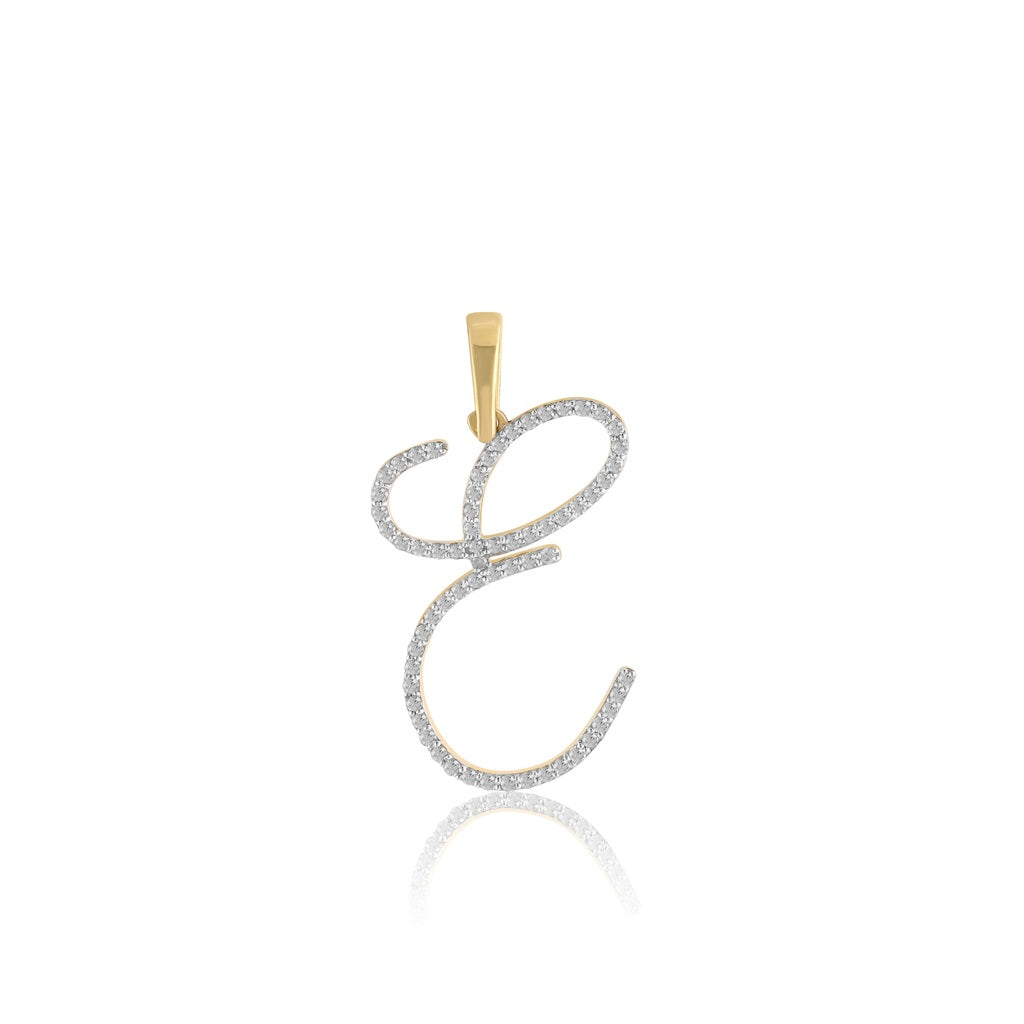 Yellow Gold Oave Set Round Diamond Initial Letter Pendant