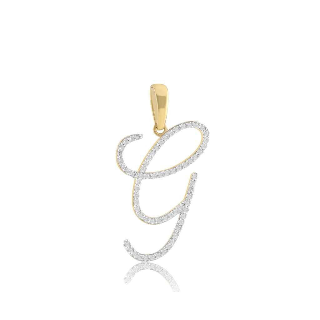 Yellow Gold Oave Set Round Diamond Initial Letter Pendant