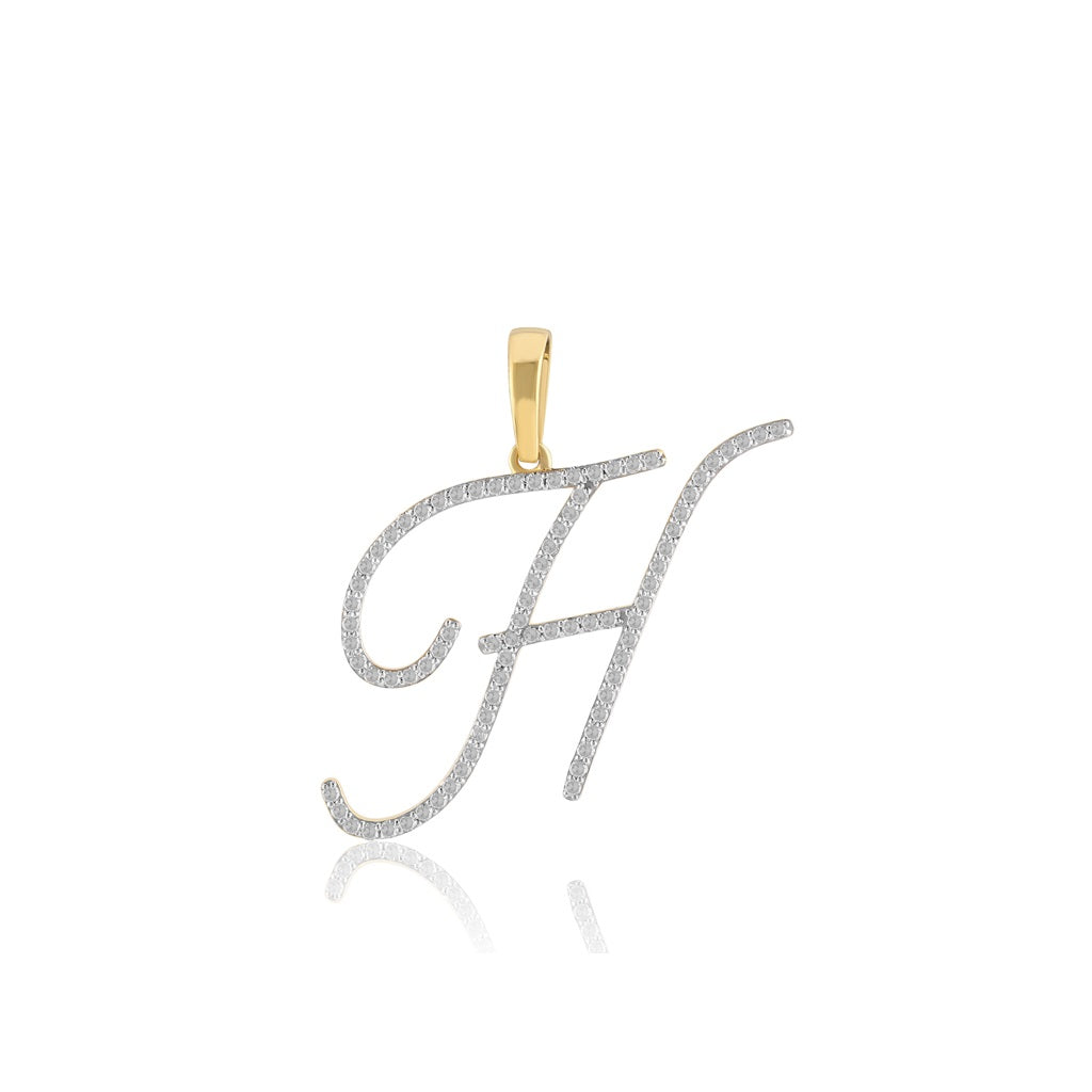 Yellow Gold Oave Set Round Diamond Initial Letter Pendant