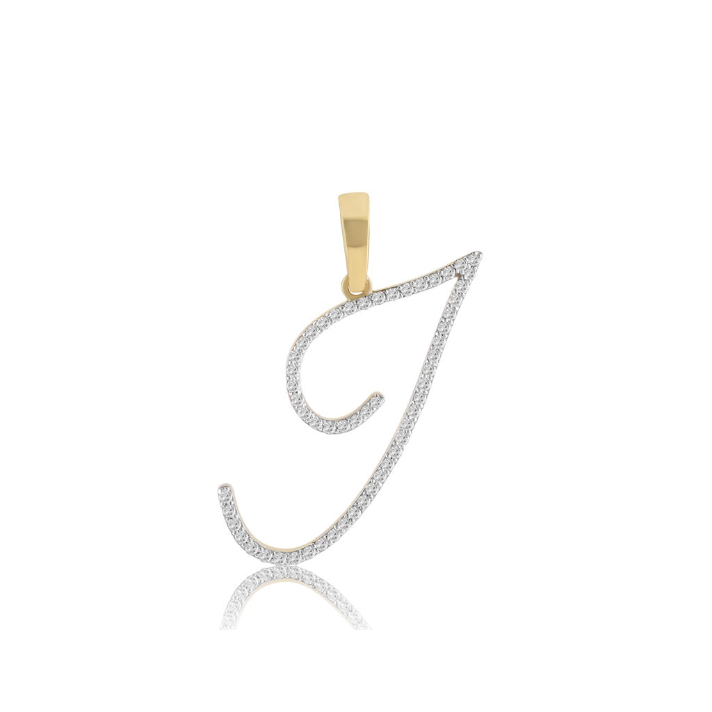 Yellow Gold Oave Set Round Diamond Initial Letter Pendant