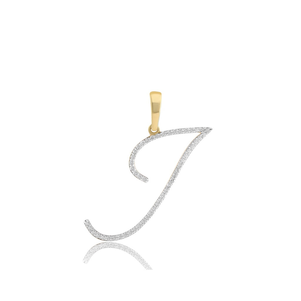 Yellow Gold Oave Set Round Diamond Initial Letter Pendant