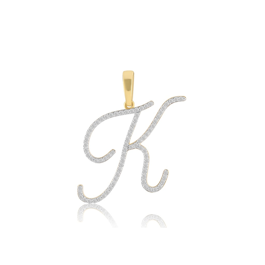 Yellow Gold Oave Set Round Diamond Initial Letter Pendant