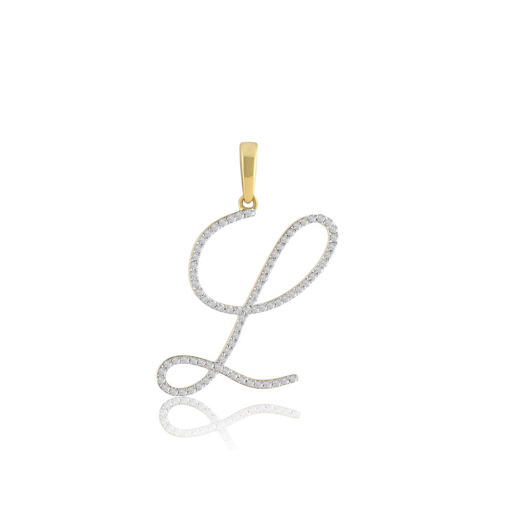 Yellow Gold Oave Set Round Diamond Initial Letter Pendant