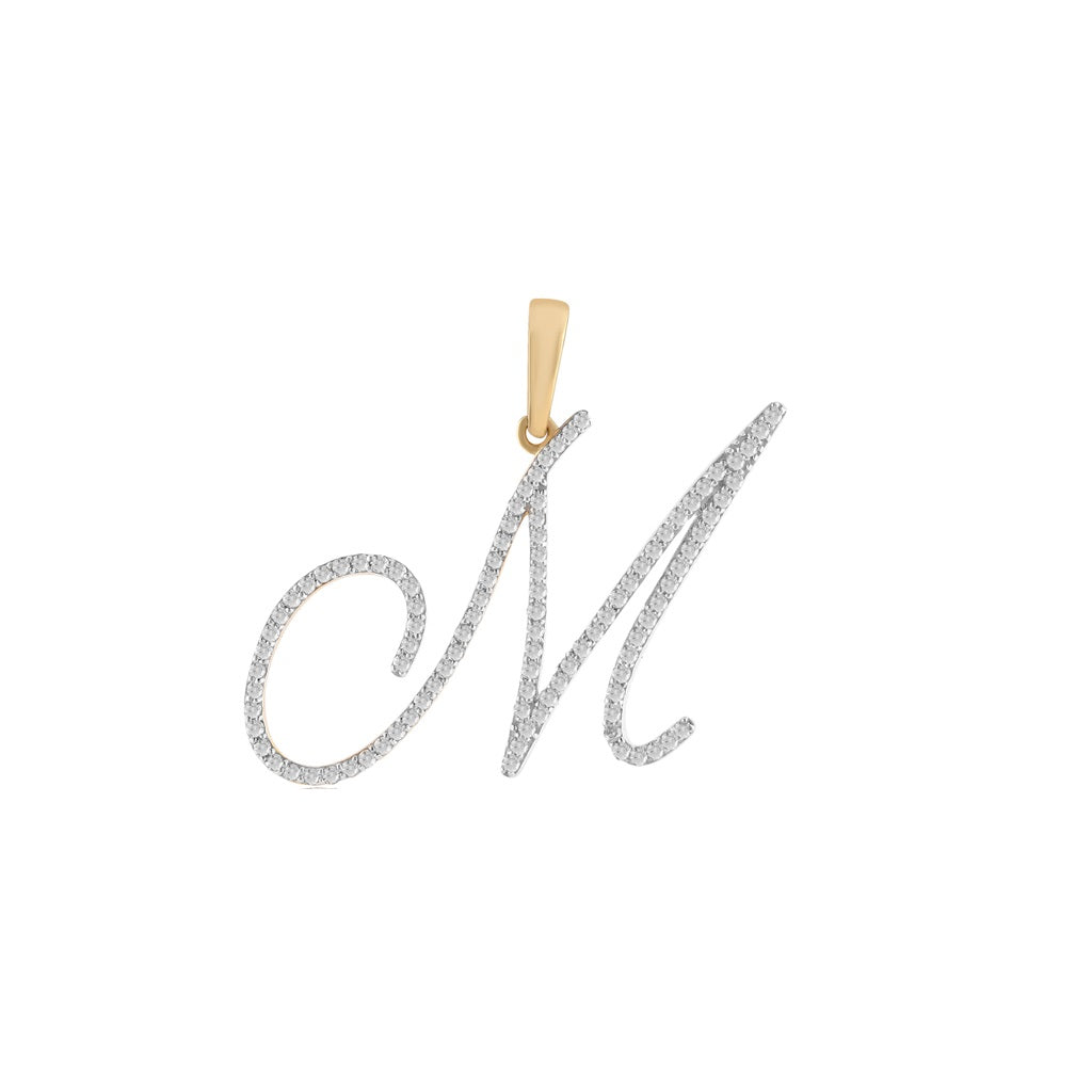 Yellow Gold Oave Set Round Diamond Initial Letter Pendant