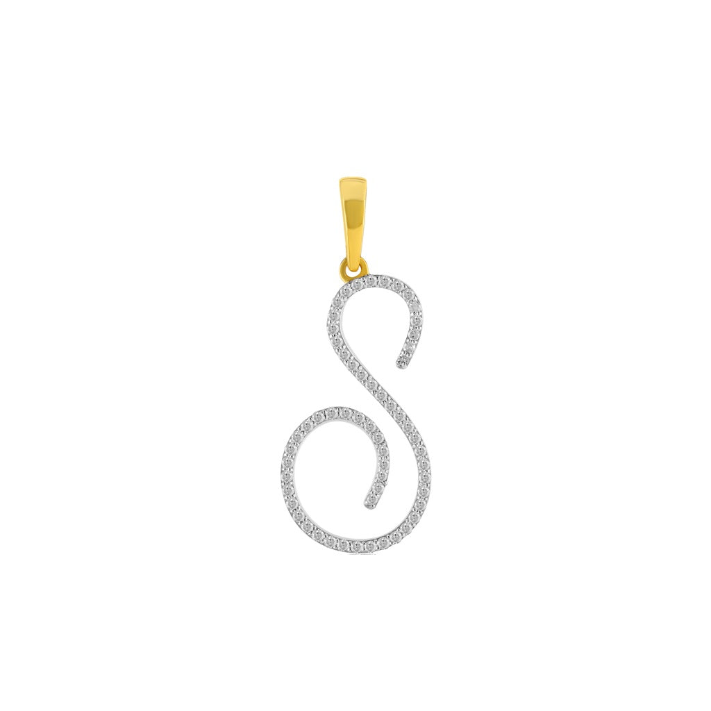 Yellow Gold Oave Set Round Diamond Initial Letter Pendant