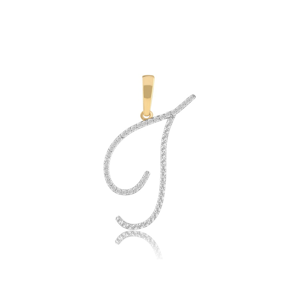 Yellow Gold Oave Set Round Diamond Initial Letter Pendant