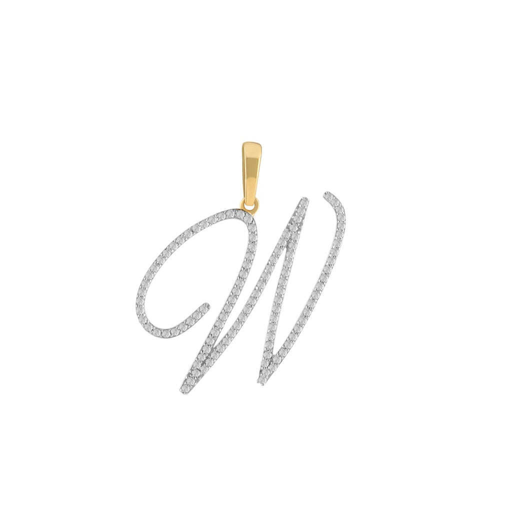 Yellow Gold Oave Set Round Diamond Initial Letter Pendant