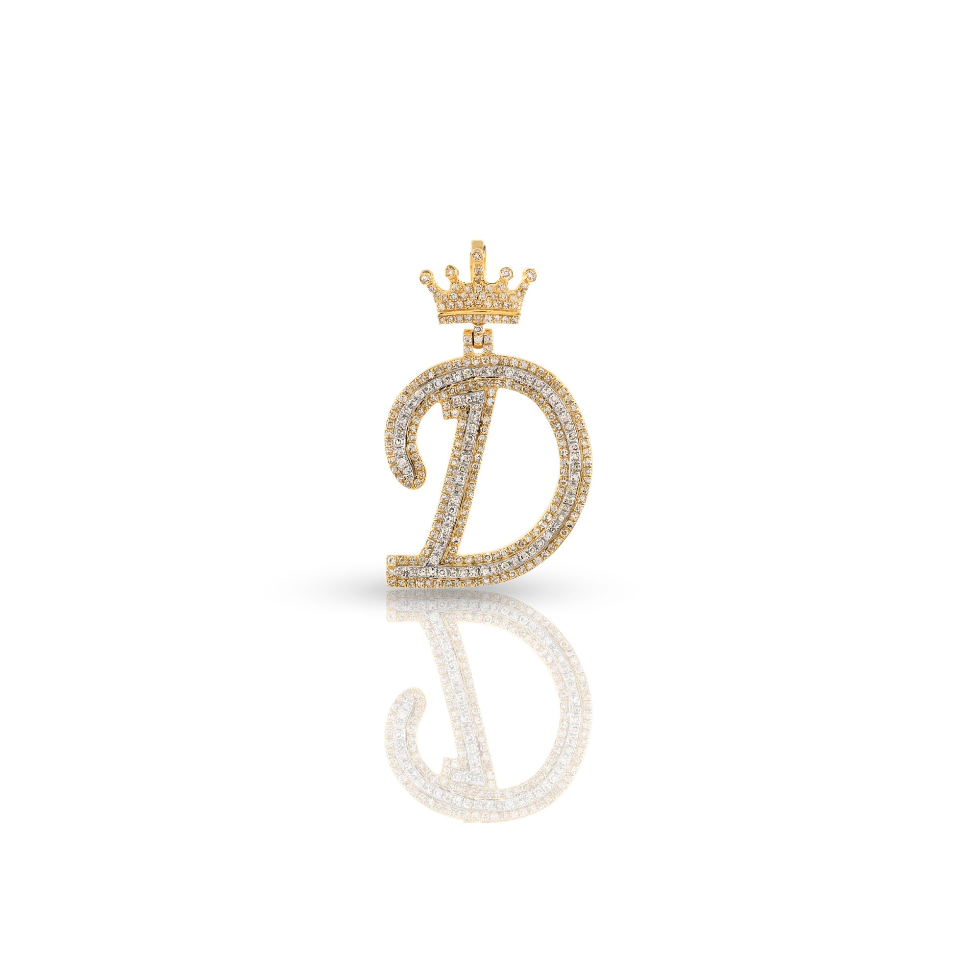 Yellow Gold Round Diamond Crown Initial Pendants