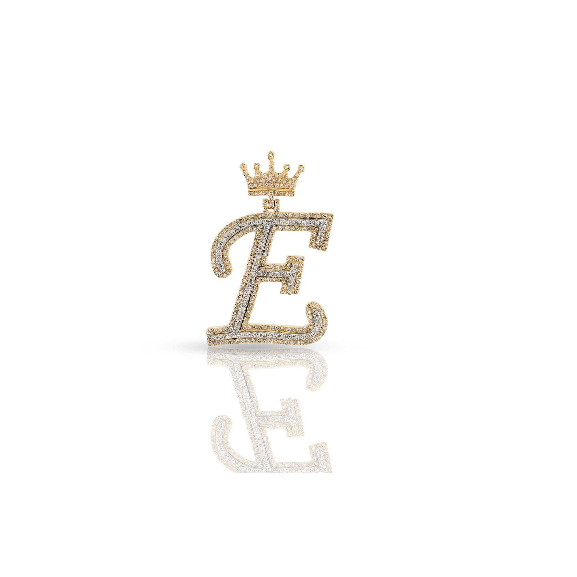 Yellow Gold Round Diamond Crown Initial Pendants