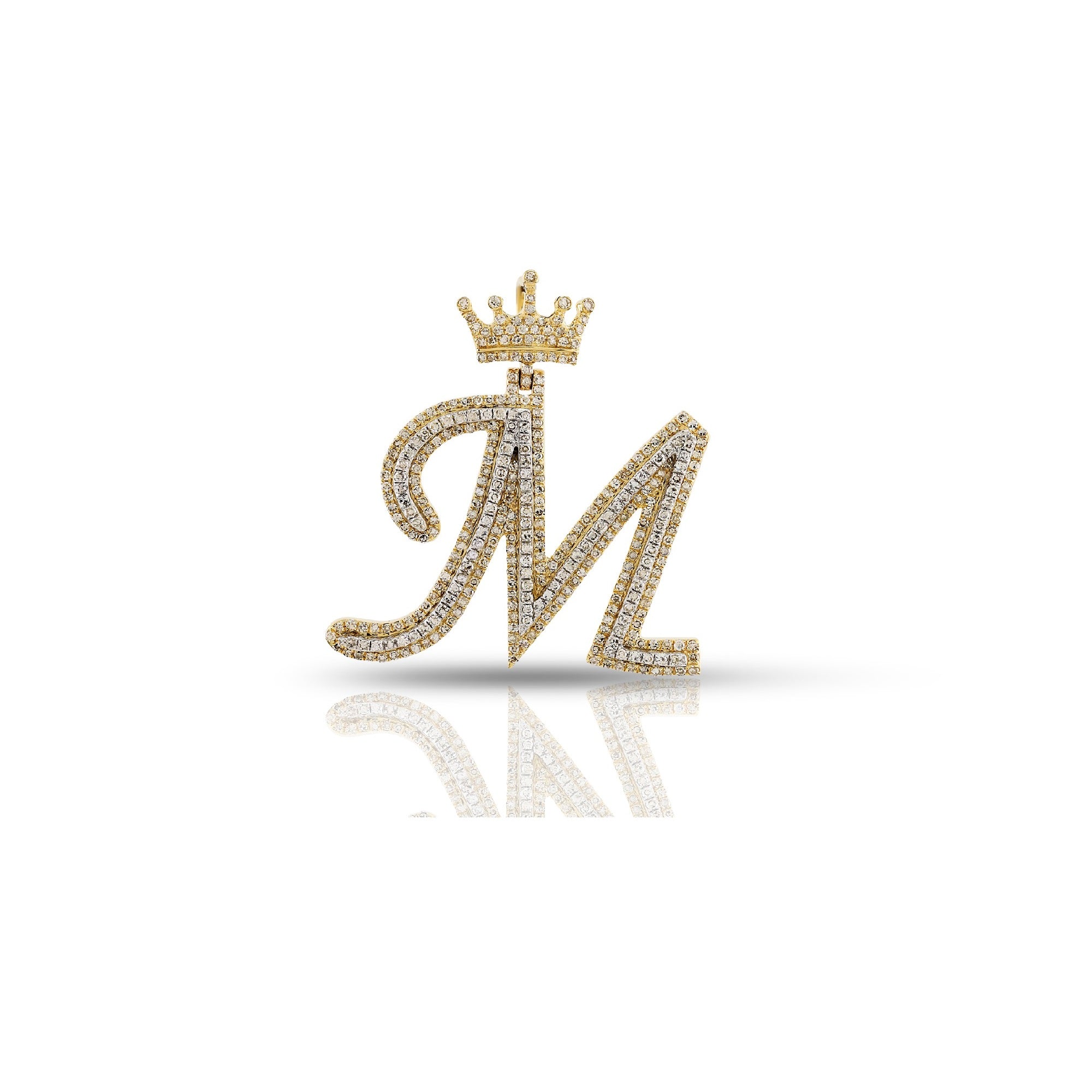 Yellow Gold Round Diamond Crown Initial Pendants