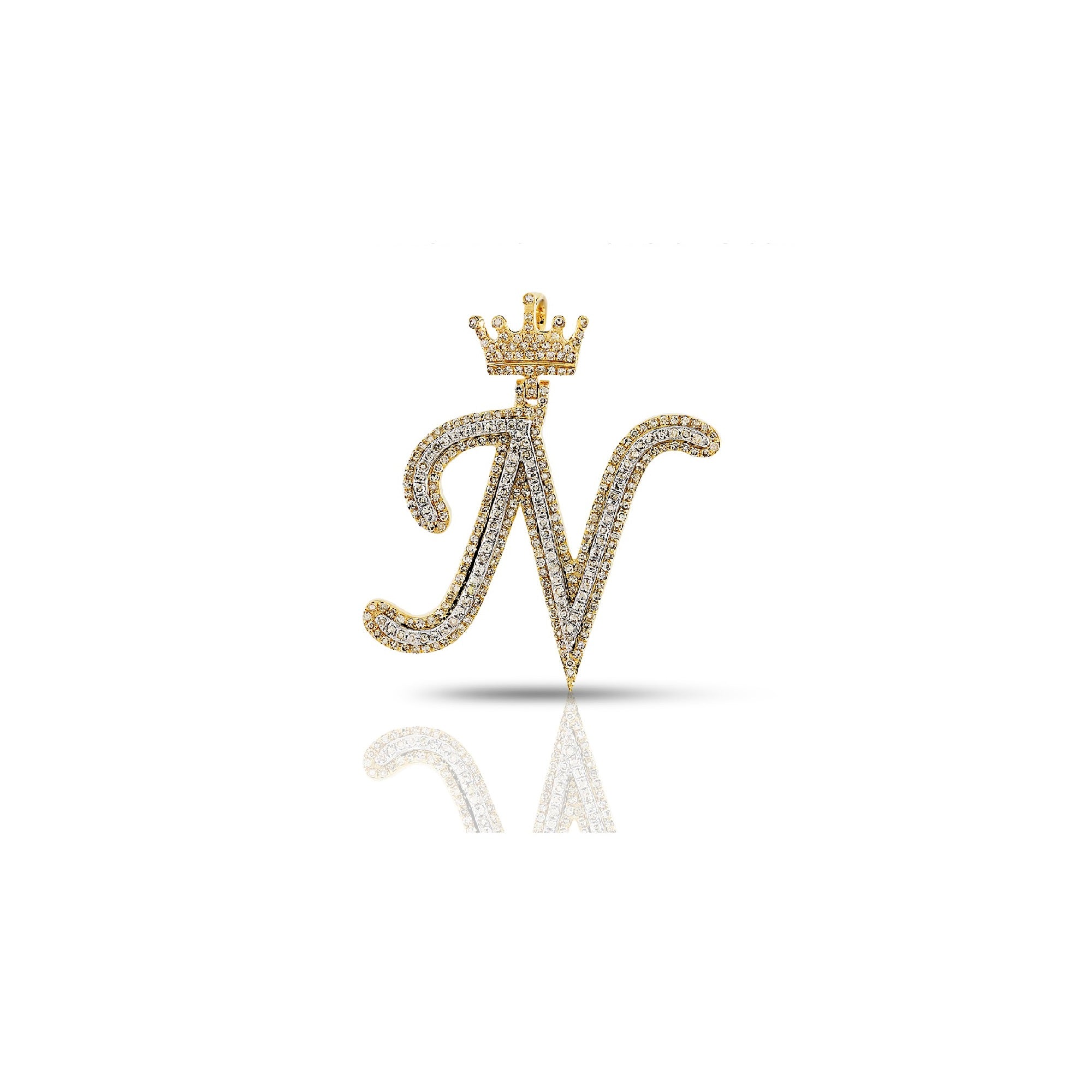 Yellow Gold Round Diamond Crown Initial Pendants