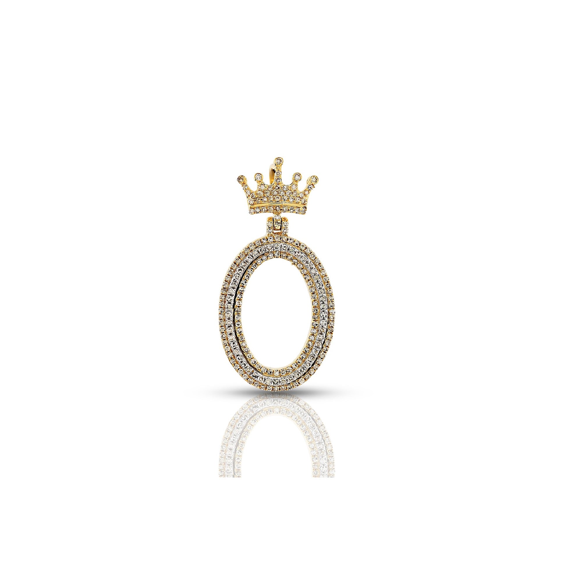 Yellow Gold Round Diamond Crown Initial Pendants