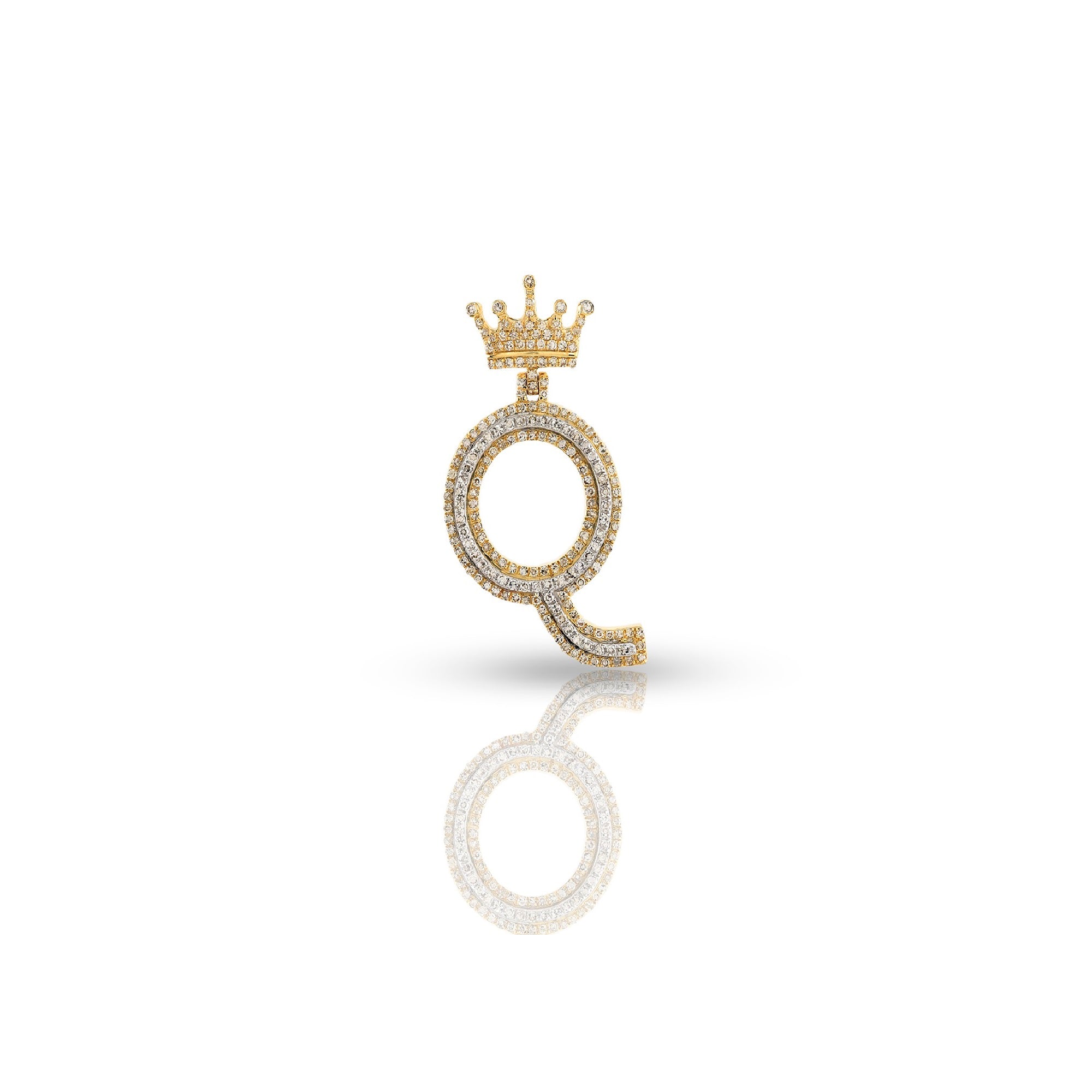 Yellow Gold Round Diamond Crown Initial Pendants