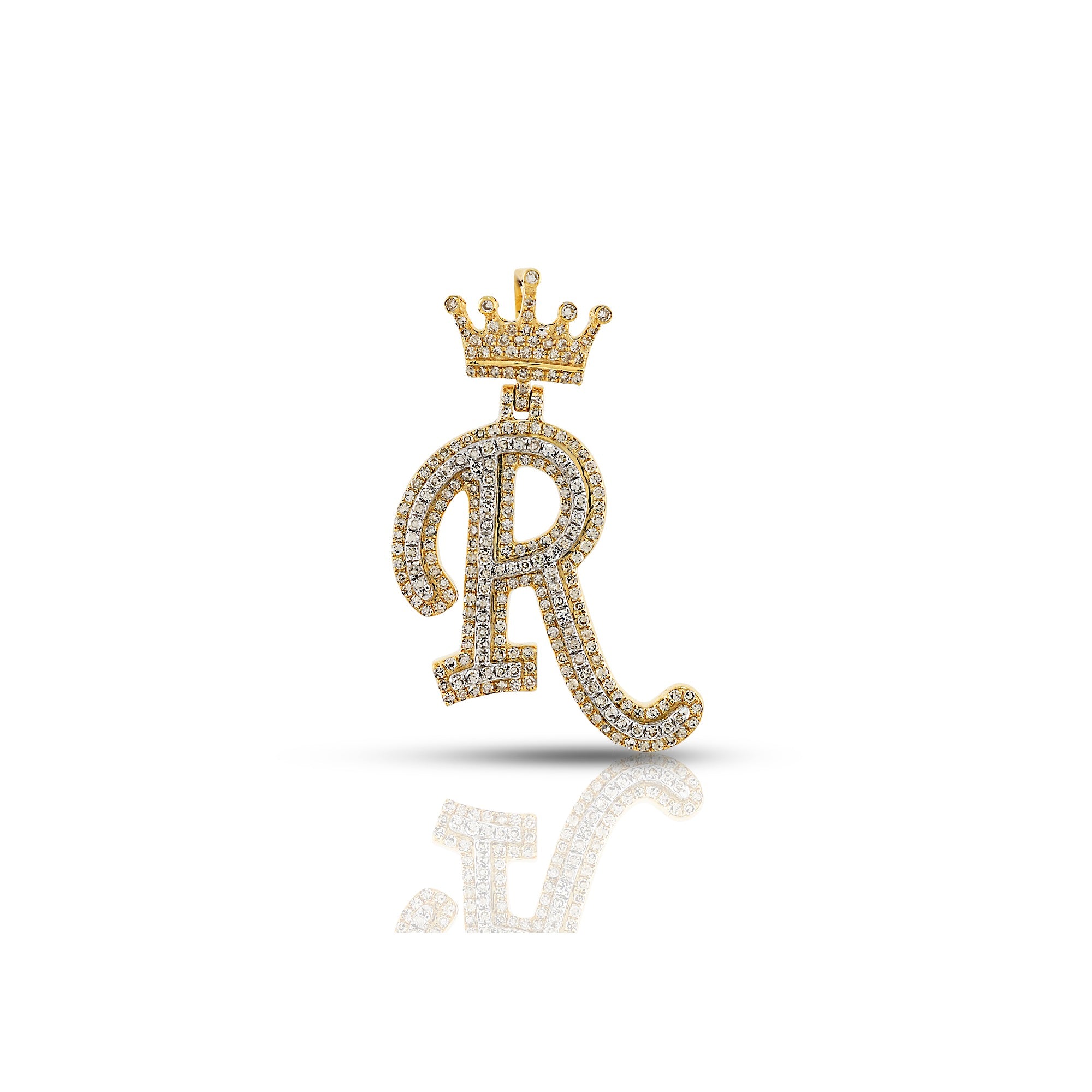 Yellow Gold Round Diamond Crown Initial Pendants