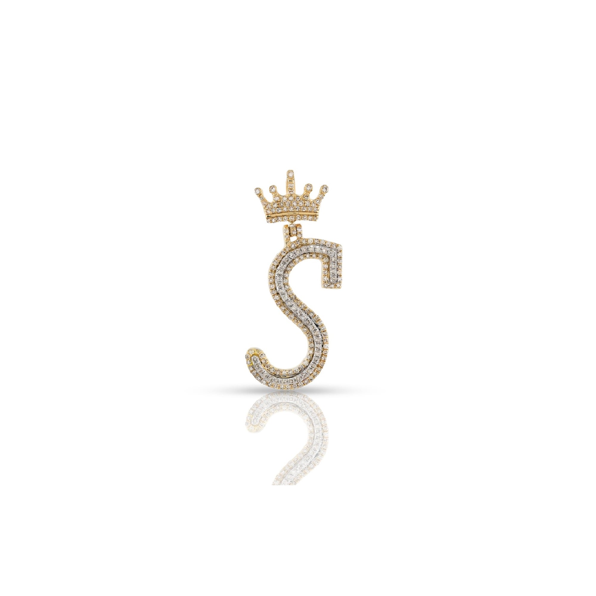 Yellow Gold Round Diamond Crown Initial Pendants